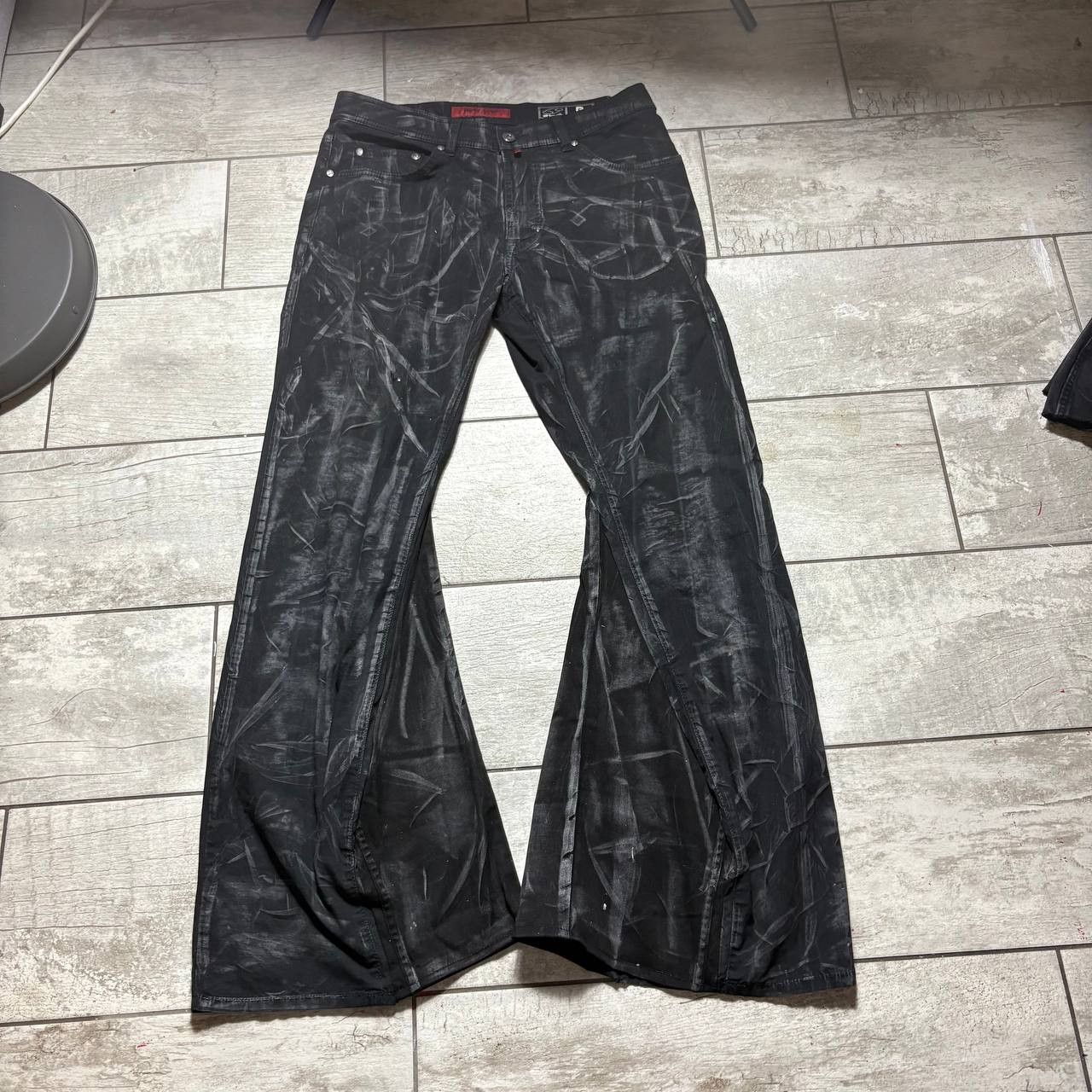 Japanese Brand Custom Black Baggy Distressed Jeans Painted Wide Leg Size US 31 - 1 Thumbnail