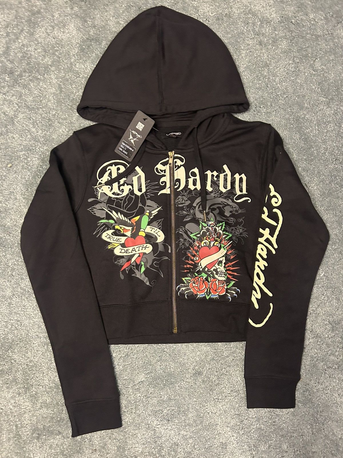 Ed Hardy NWT Womens Ed Hardy Rose Skull Zip Up Hoodie Size L / US 10 / IT 46 - 1 Thumbnail