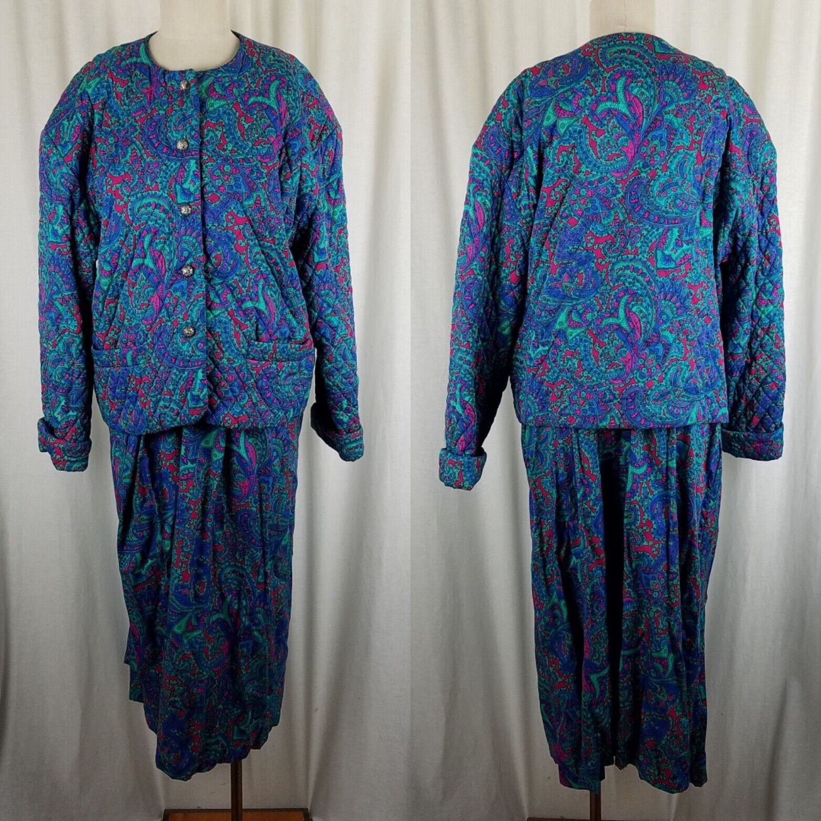 Vintage David Brooks Country Store Paisley Quilted Jacket Skirt Suit Size XXL / US 16-18 / IT 52-54 - 1 Thumbnail