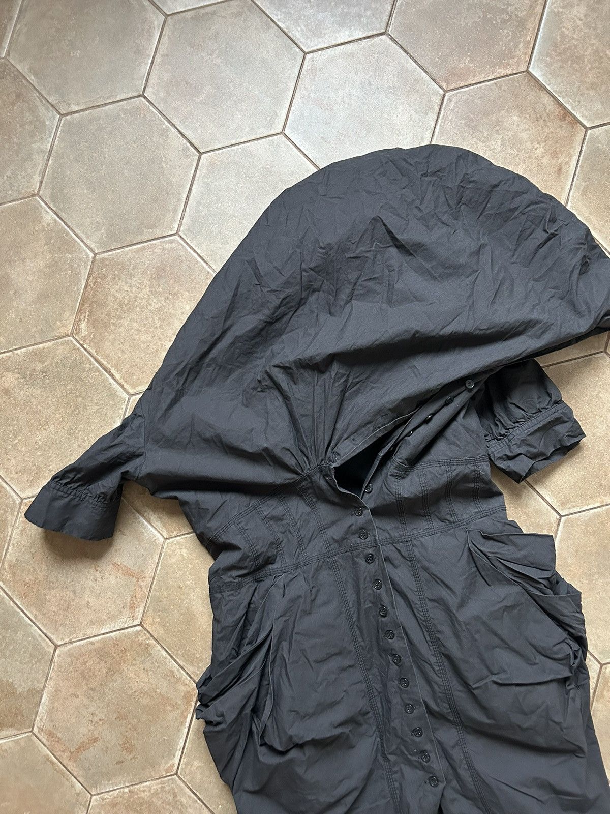 Vintage YOHJI YAMAMOTO Shirt Top Dress Button Long hood Size L / US 10 / IT 46 - 11 Thumbnail