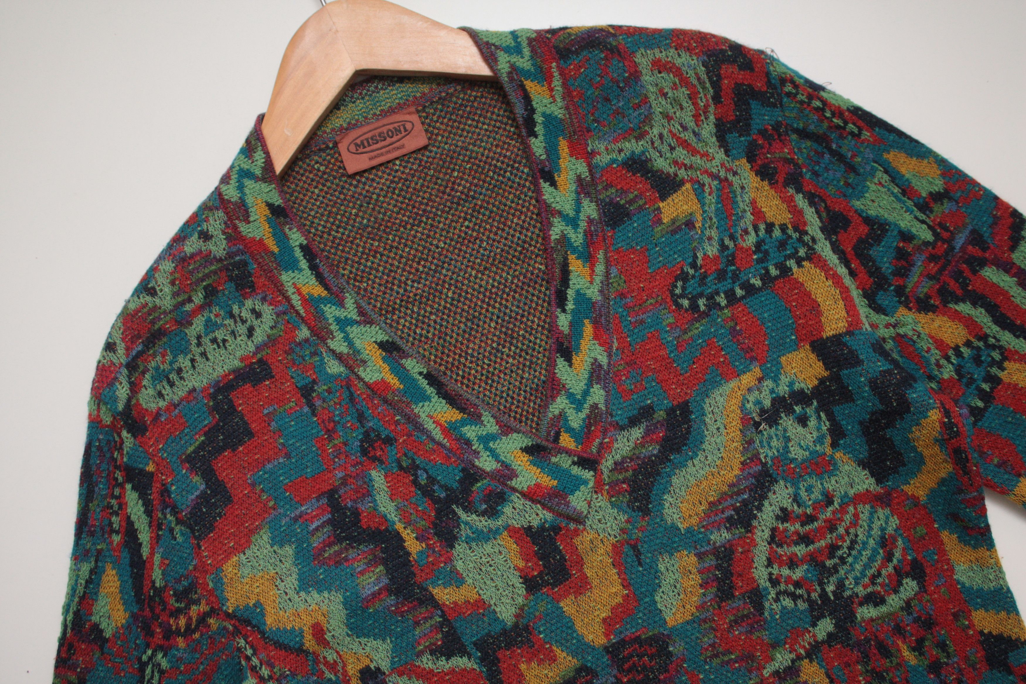 image of Missoni Abstract Multicolour Knitted V-Neck Sweater, Men's (Size Small)