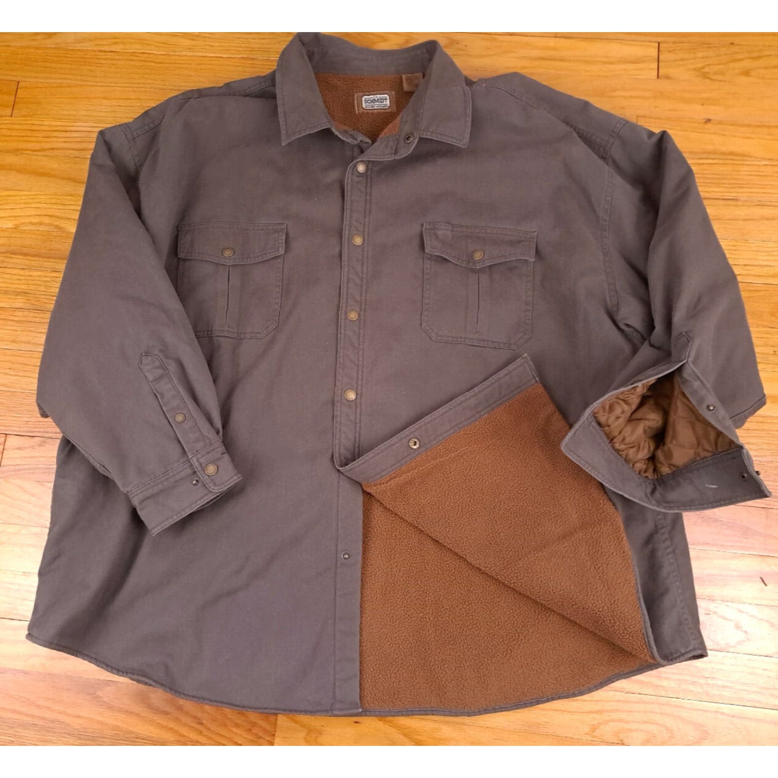 Vintage VINTAGE Schmidt Heavy Cotton Insulated Full Metal Button Brown Outdoor Jacket Shirt 3XL Mens Outdoor work Barn Shirt Insulated 34in long 32in chest Size US XXL / EU 58 / 5 - 6 Thumbnail