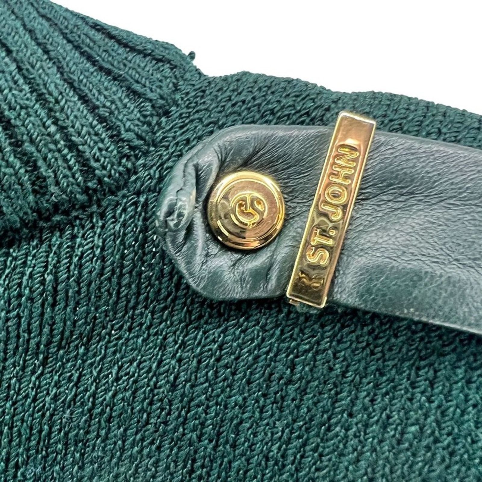 St. John VTG St John Dark Green Knit Sweater Leather Shoulder Size 14 Size XL / US 12-14 / IT 48-50 - 4 Thumbnail