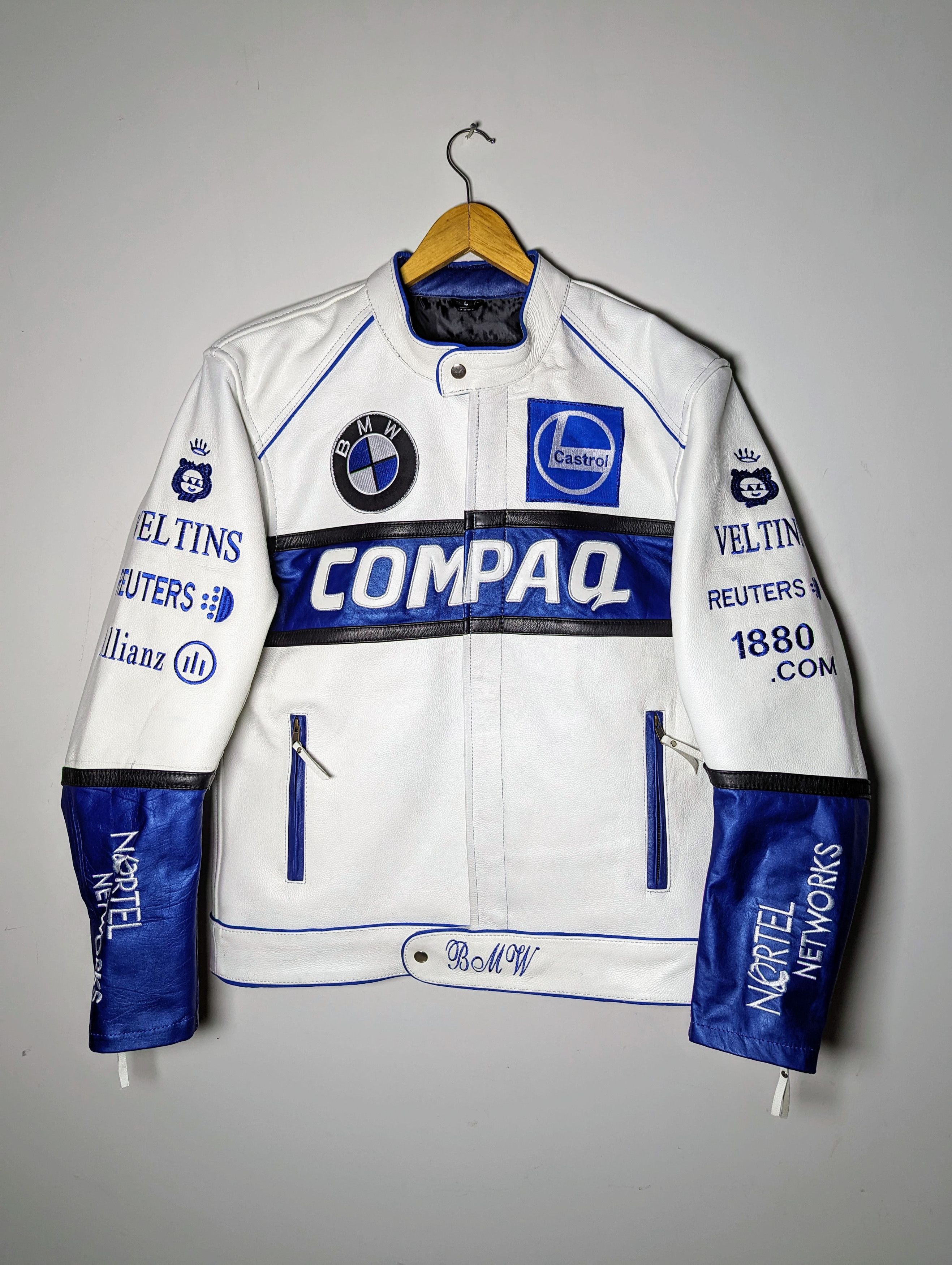 Other 🔥 BMW 💀COMPAQ 90s RACING LEATHER JACKET VINTAGE STREETWEAR Size US XXL / EU 58 / 5 - 1 Thumbnail
