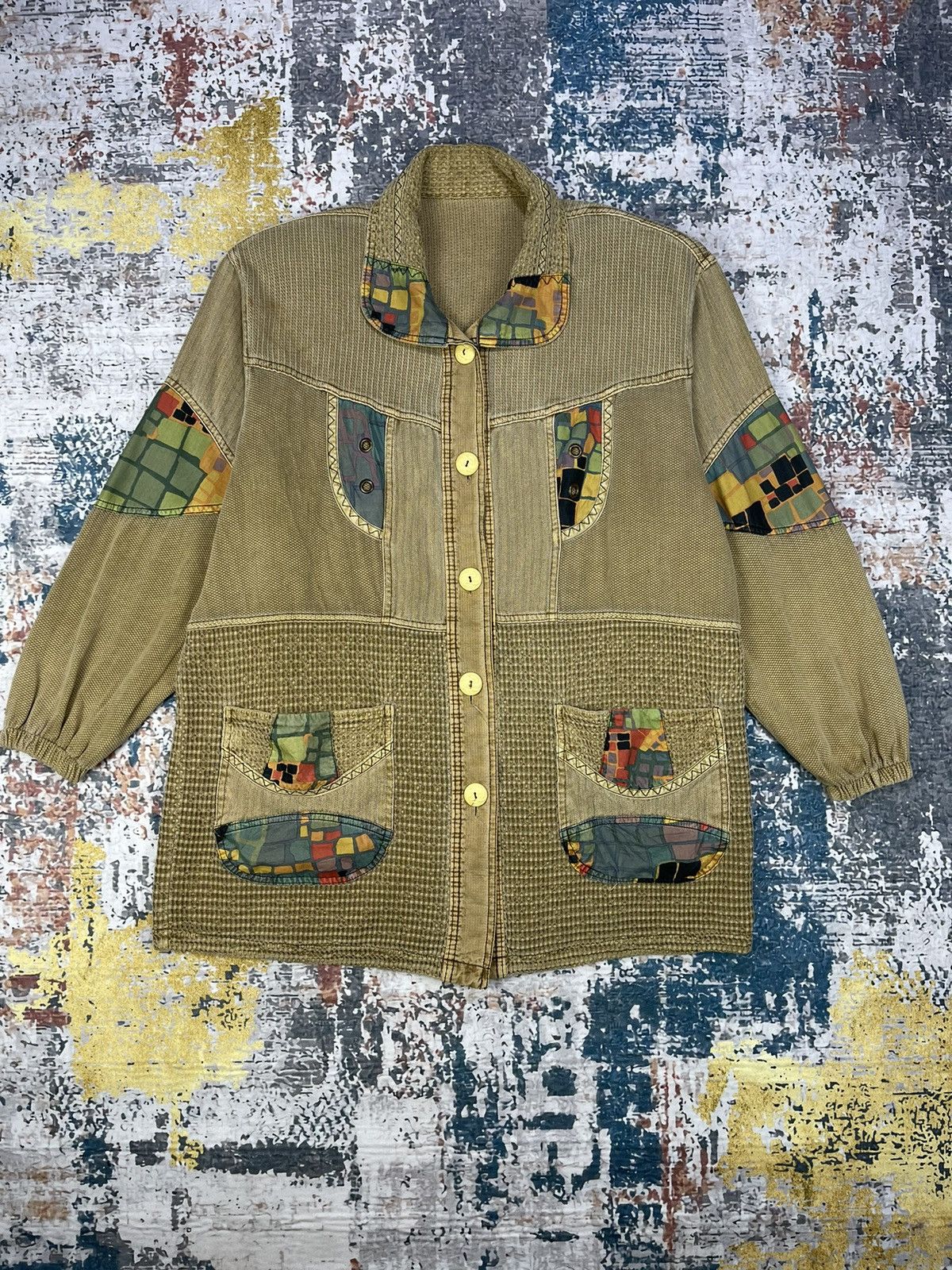 Vintage Vintage Beige Floral Patchwork Boho Jacket Size US L / EU 52-54 / 3 - 2 Thumbnail