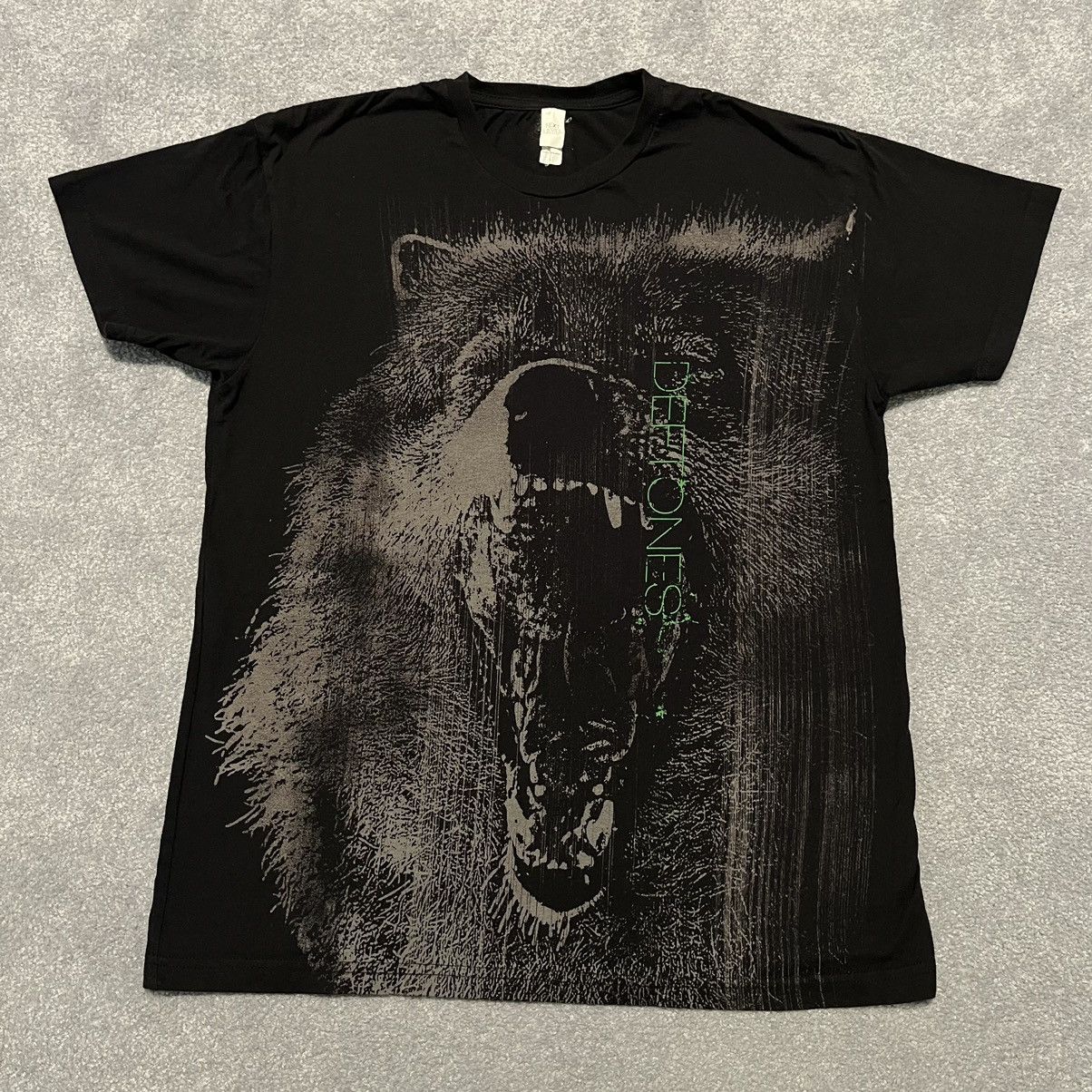 image of Band Tees x Rock T Shirt Vintage Y2K Deftones Screaming Wolf All Over Print Band Tee in Black Grey 