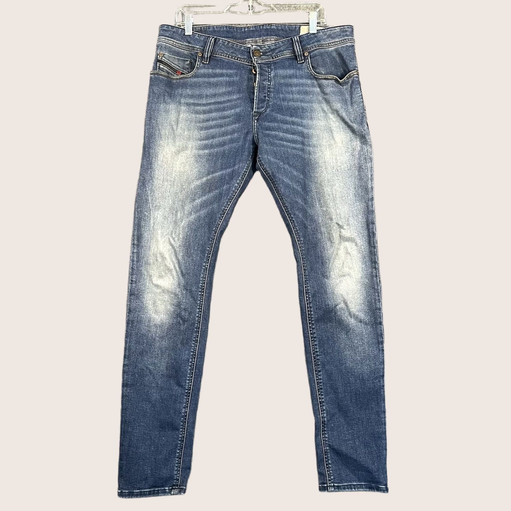 Diesel Diesel TROXER Jeans Mens Slim Skinny W34 L32 Stretch Blue Wash Whiskers Size US 34 / EU 50 - 1 Thumbnail