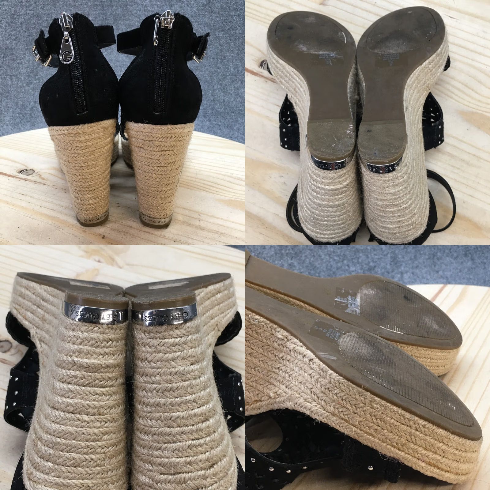 Guess G by GUESS Sandals Womens 9.5 M Makayla Platform Espadrille Black Wedge Casual Size US 10 / IT 40 - 8 Thumbnail