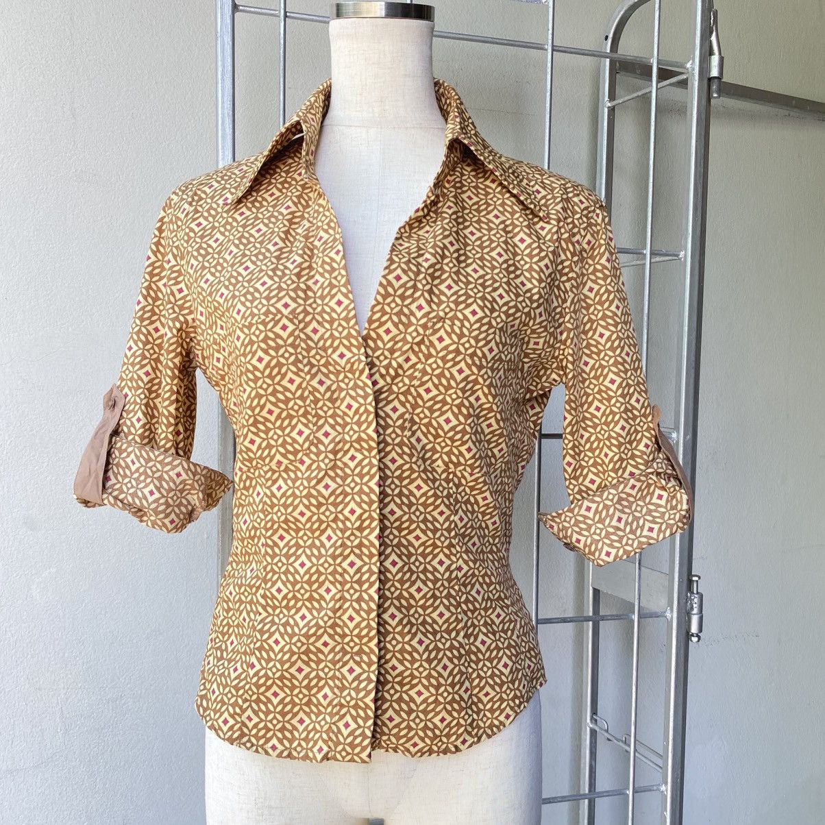 Sportmax Sportmax Brown Geometric Fitted Blouse Size S / US 4 / IT 40 - 17 Thumbnail