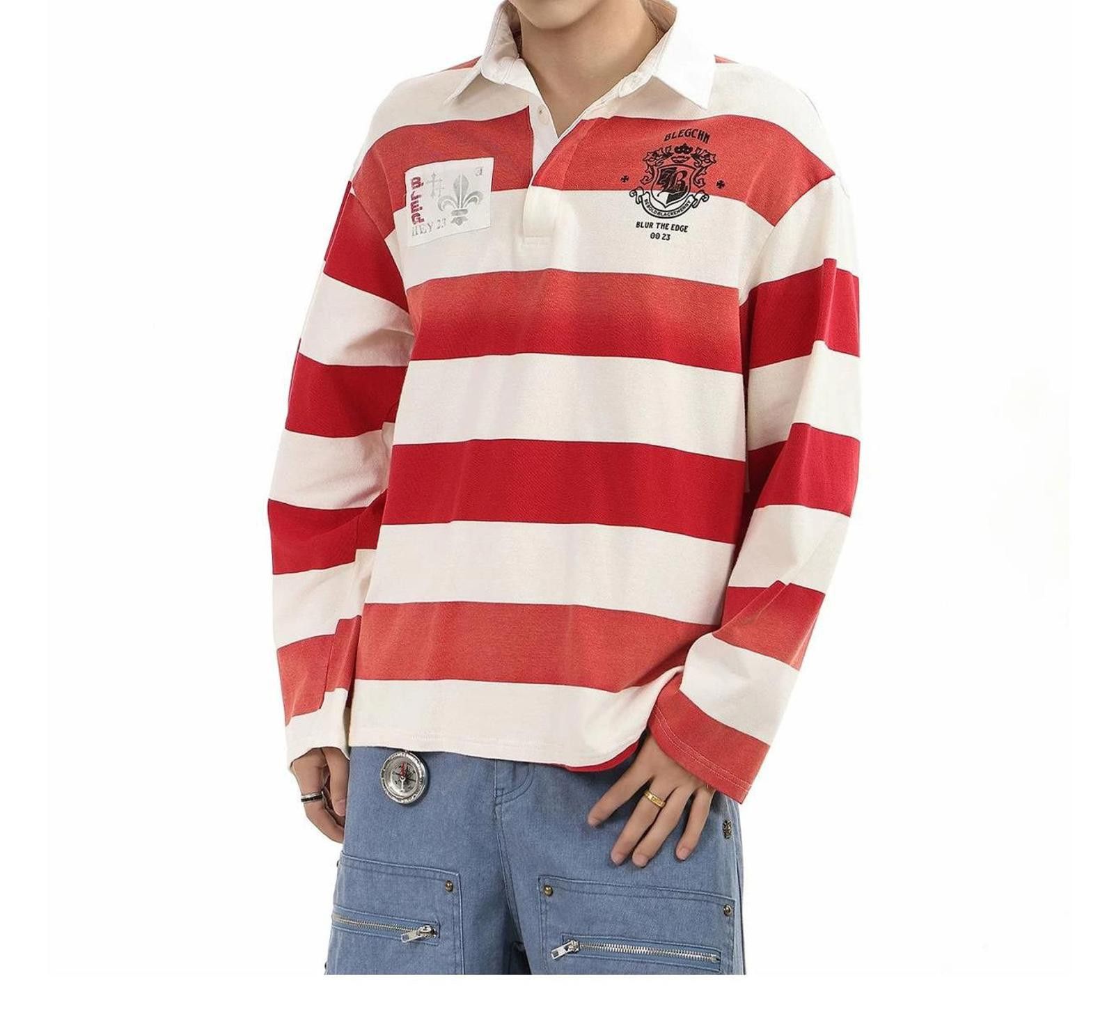 Other Red-White Stripe Washed Lapel Polo Shirt Size US XL / EU 56 / 4 - 2 Thumbnail