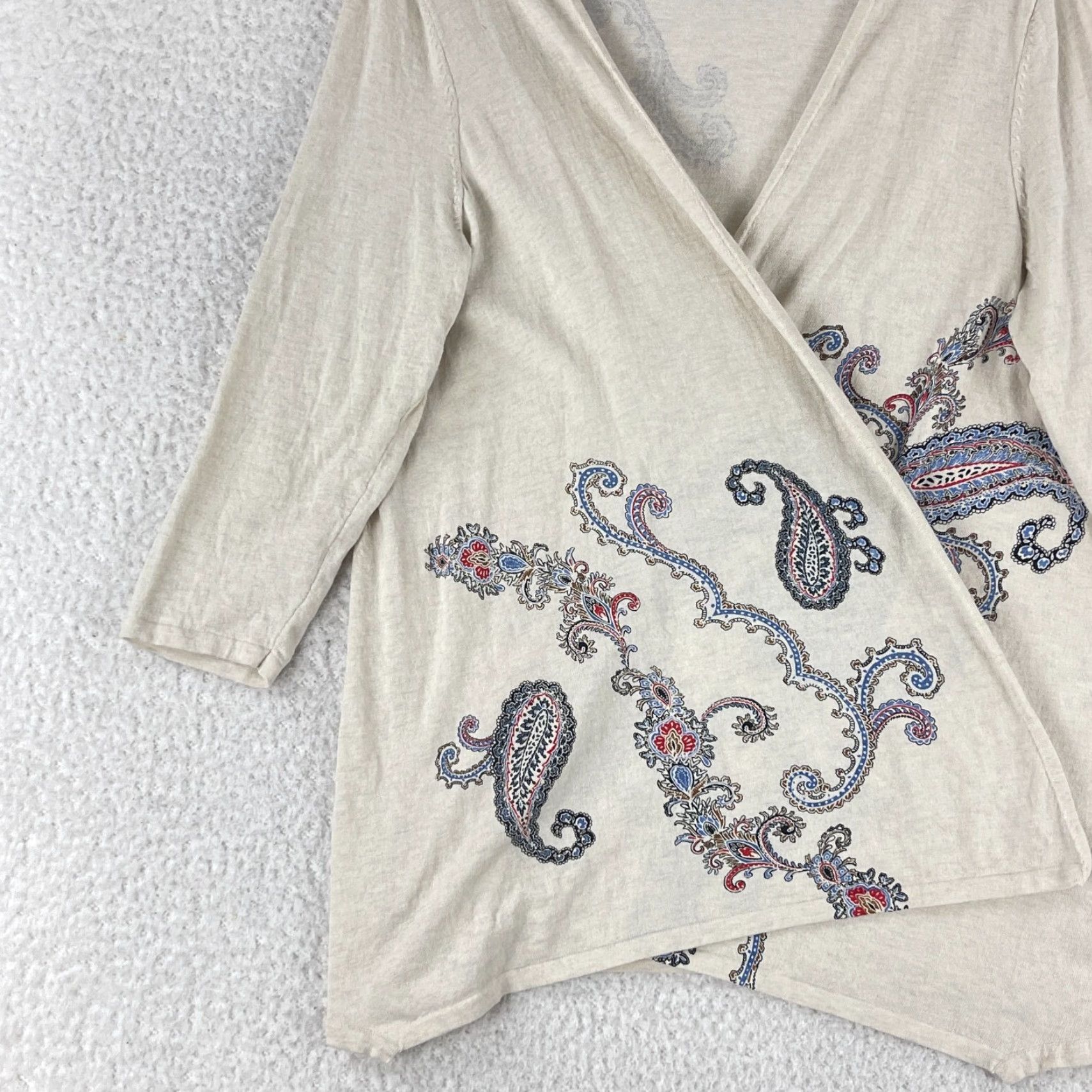 J. Jill J. Jill Cardigan Sweater Womens Large Ivory Paisley Print 3/4 Sleeve Cotton Knit Size L / US 10 / IT 46 - 5 Thumbnail