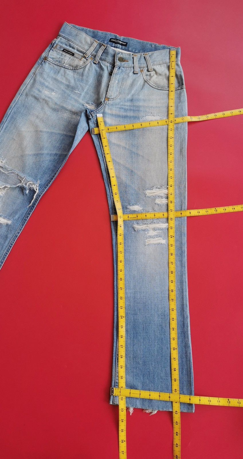 Dolce & Gabbana Thrashed Vintage 00s D&G Distressed Repair Denim Jeans Size US 30 / EU 46 - 15 Thumbnail