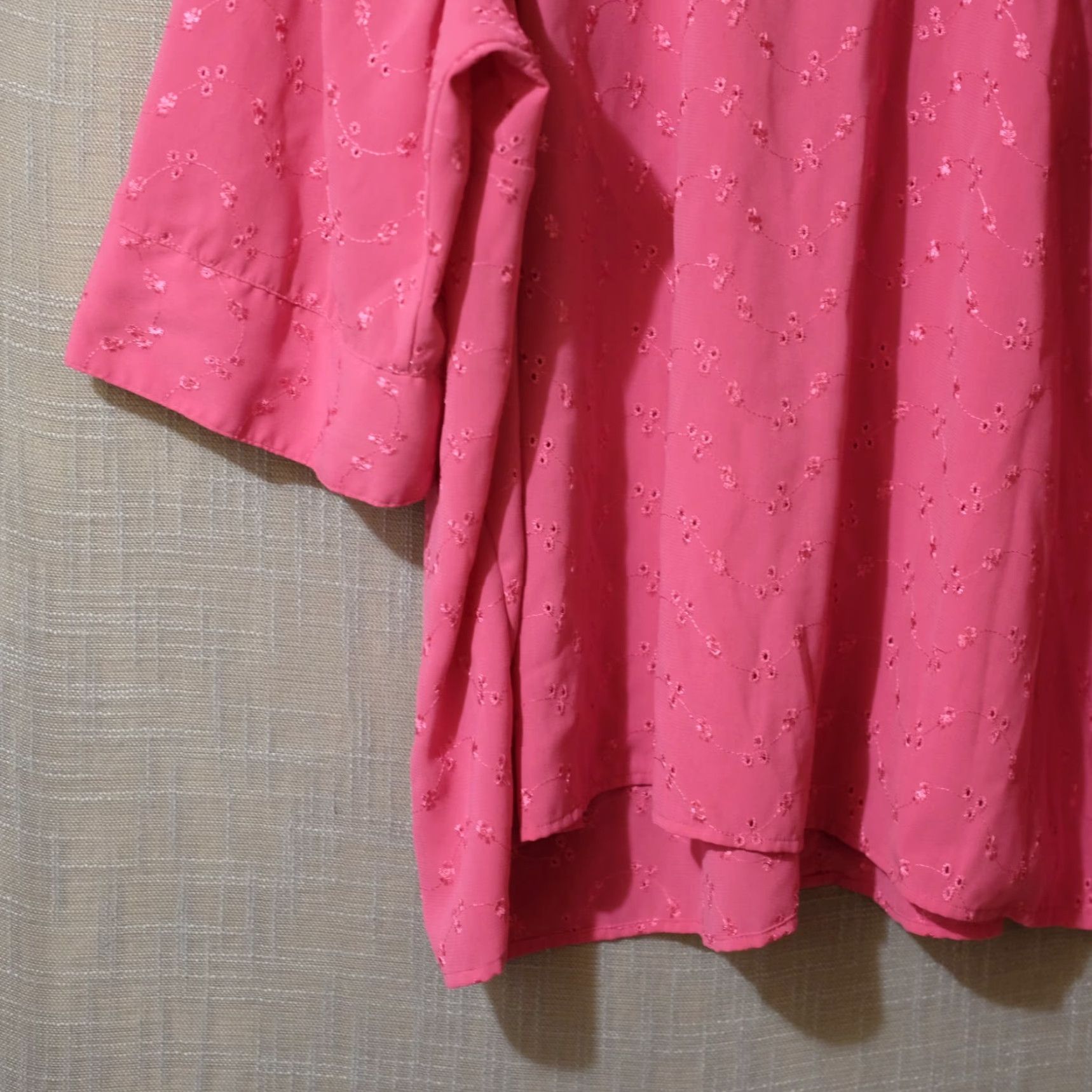 Pinko Maggie Barnes Blouse Pink 3/4 Sleeve Floral Embroidered Women's 3X #A9-15 Size XXL / US 16-18 / IT 52-54 - 7 Thumbnail
