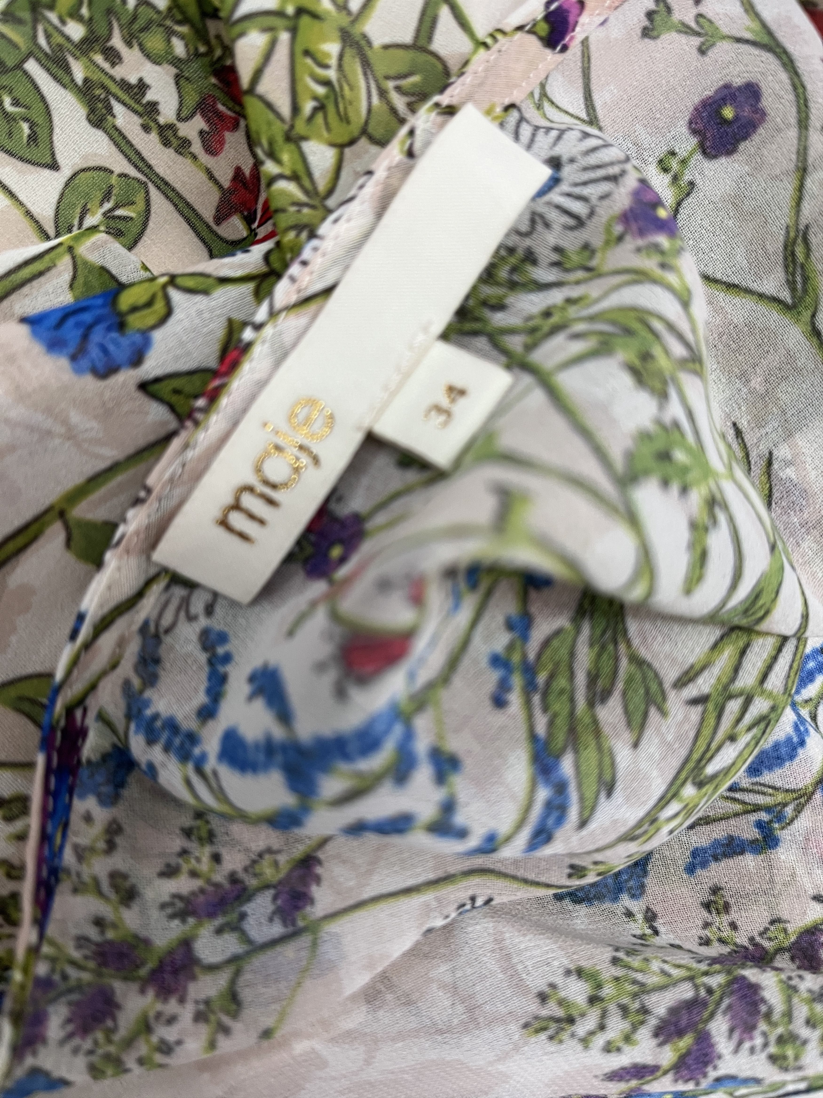 Maje Botanical Print Long Ruffled Dress Size XXS / US 00 / IT 34 - 7 Thumbnail