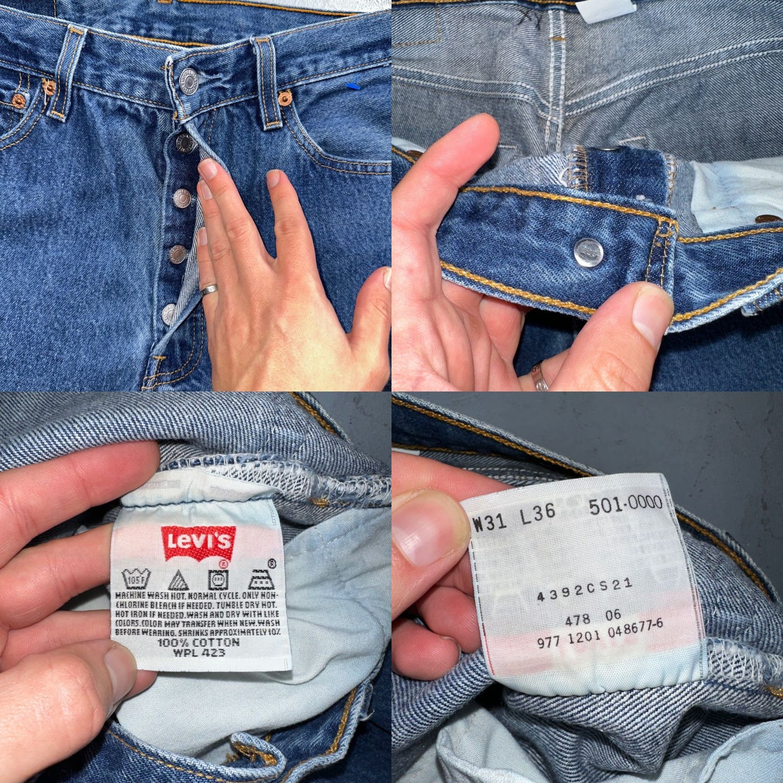 Levi's VINTAGE Levi's 501 Jeans Straight 90s 31x36 Blue Dark Wash Men Regular 501 Series Mens Jeans Size US 31 - 8 Thumbnail