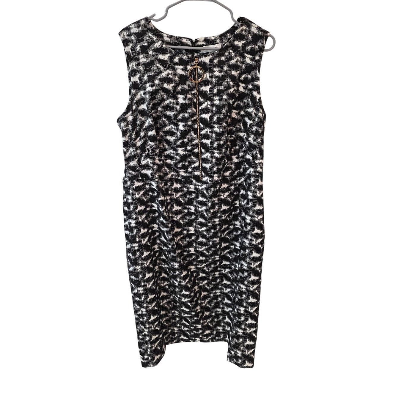 Calvin Klein Calvin Klein Sleeveless Black & White Print Zip Dress - 18W Size XXL / US 16-18 / IT 52-54 - 1 Thumbnail