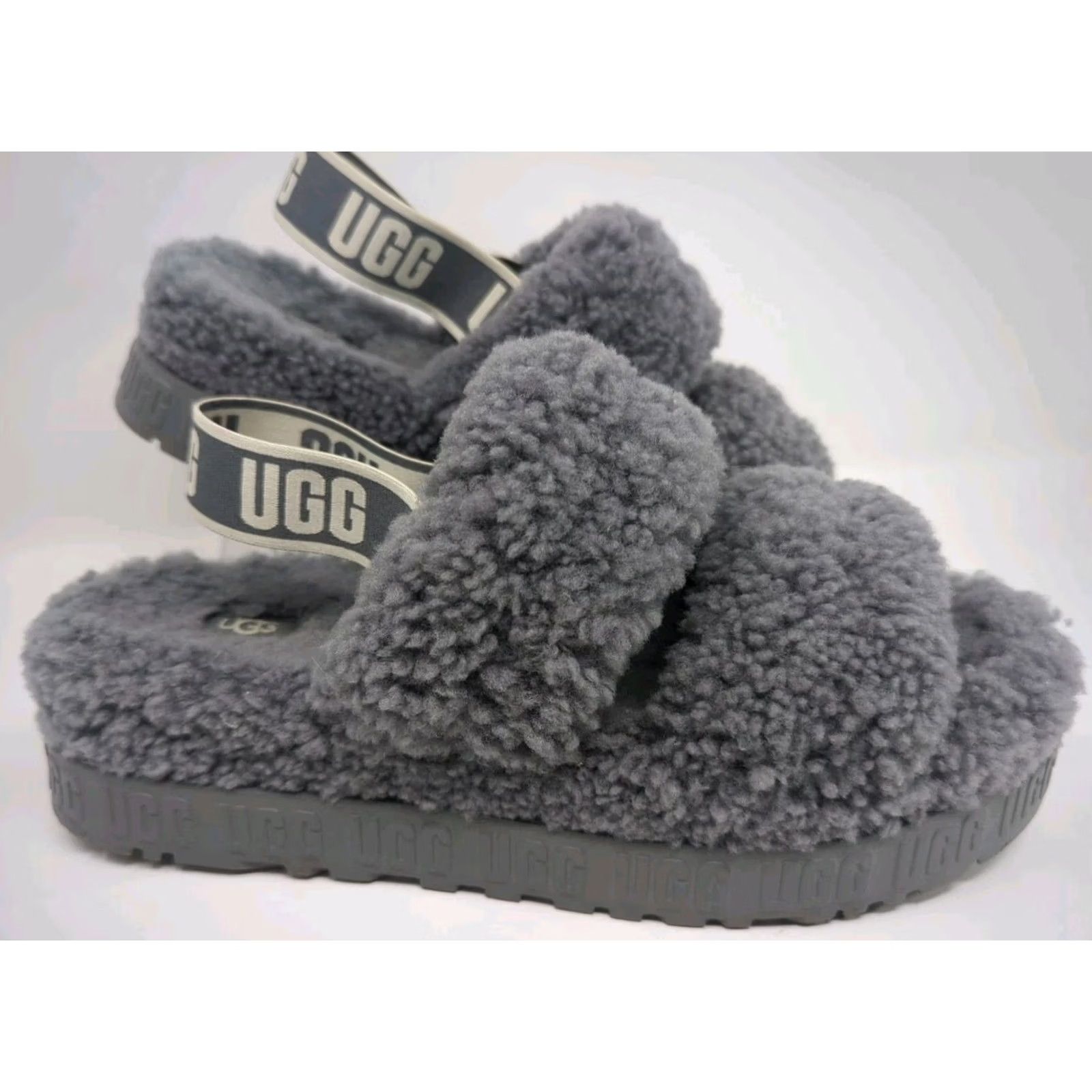 Ugg UGG Oh Fluffita Platform Slipper Women’s Size 12 43 Grey Shearling Strap Back Slides Size US 12 / IT 42 - 4 Thumbnail