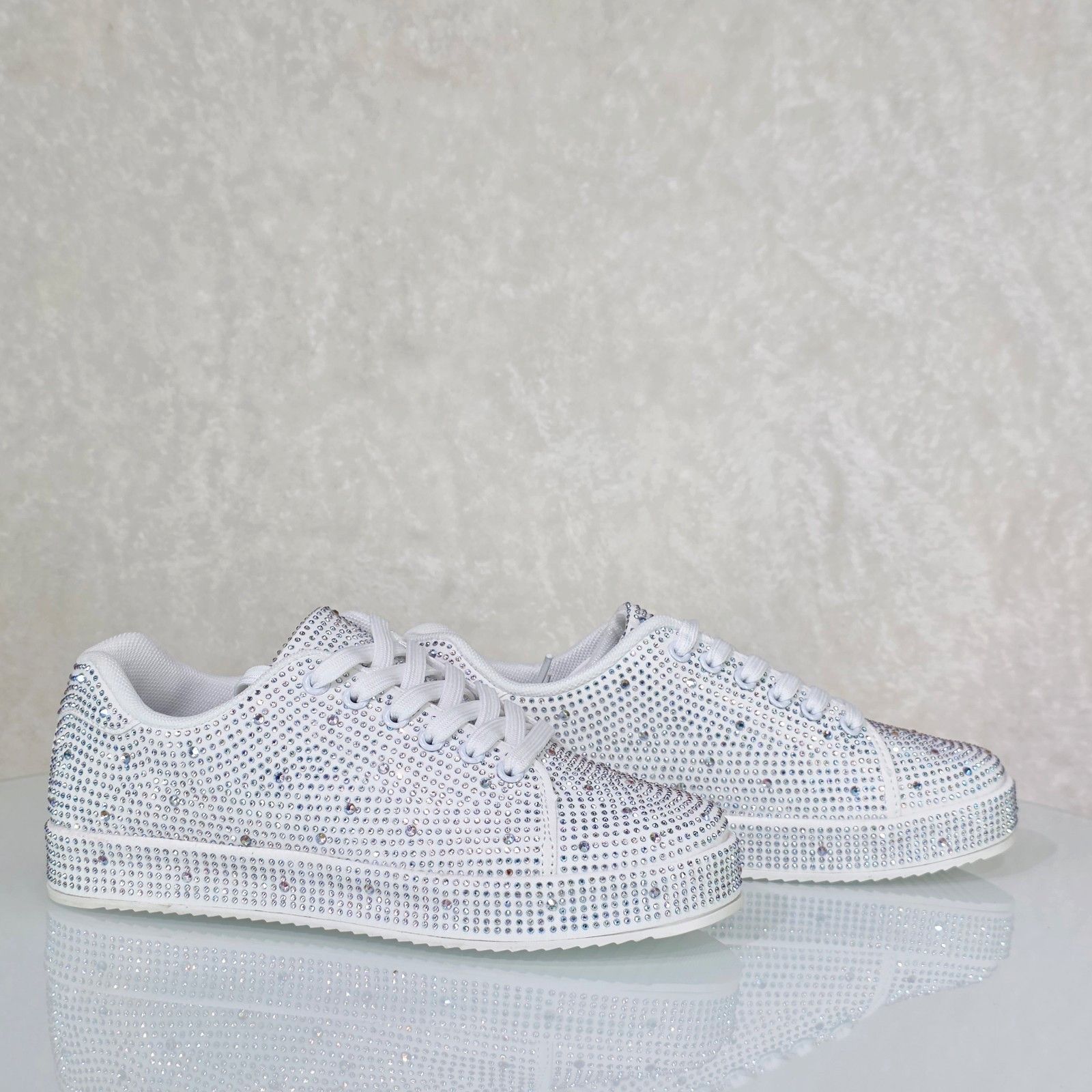 Other Street Glam White Rhinestone Platform Sneakers Tennis Shoes Size US 9 / IT 39 - 5 Thumbnail