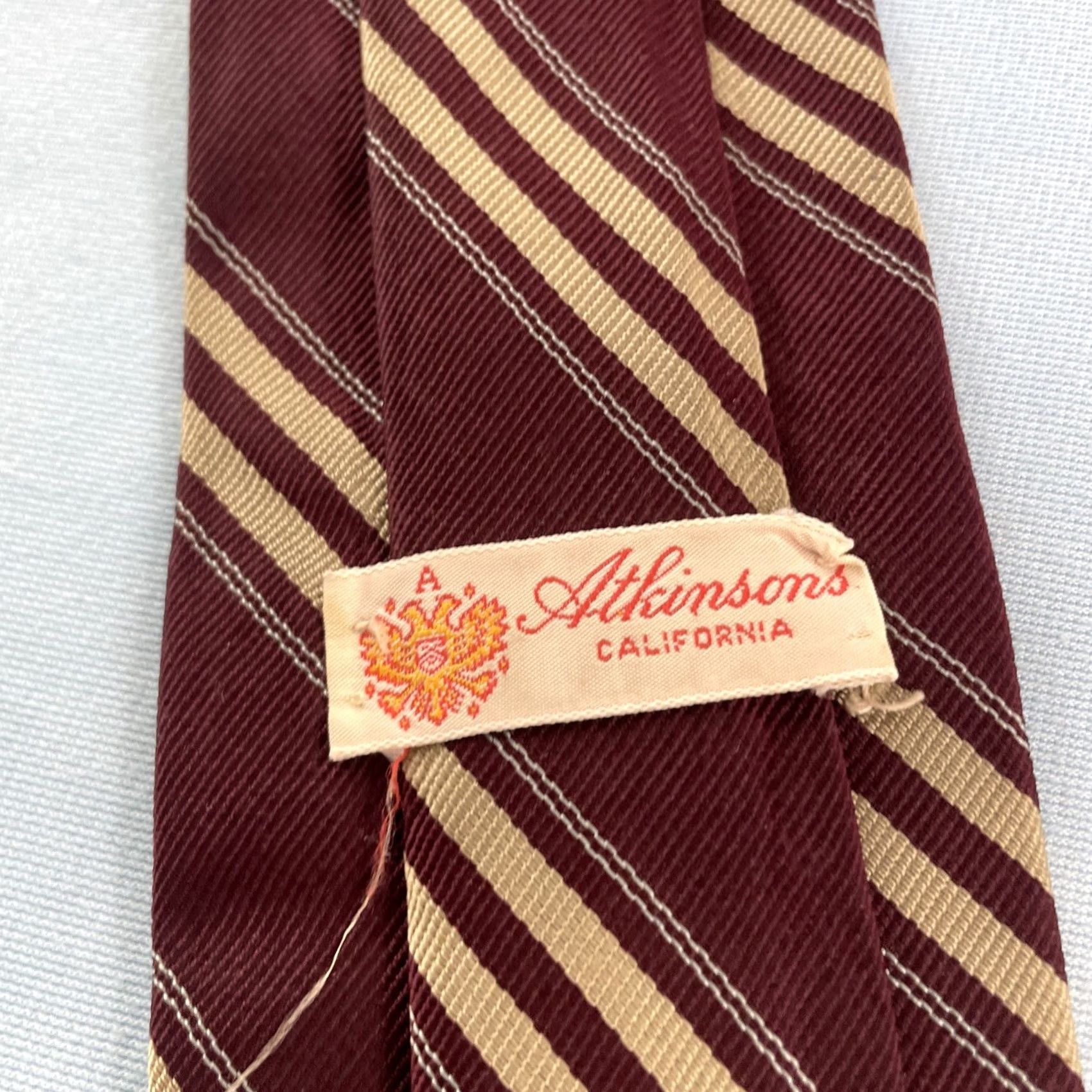 MCM VINTAGE Atkinsons CA vtg 60s MCM NeckTie All Silk Repp Tie Red Tan Multi Stripe 2.7x58 Men's Tie Red Tan Stripe Repp Tie Vintage 1960s Size ONE SIZE - 6 Thumbnail