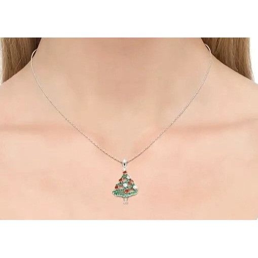 Handmade Christmas Tree Necklace New Red Green Crystals Mother Daught Size ONE SIZE - 6 Thumbnail
