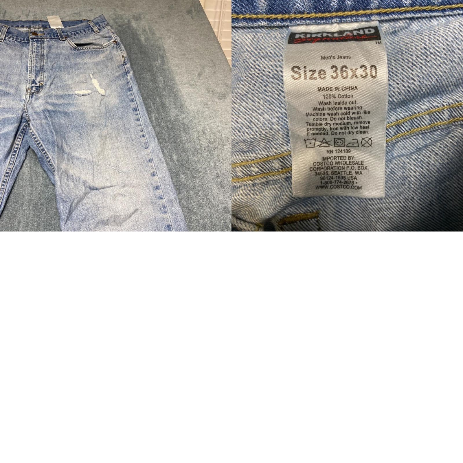 Denime Kirkland Jeans Mens 36x30 Blue Denim Light Wash Straight Leg Distressed Jeans Size US 36 / EU 52 - 9 Thumbnail