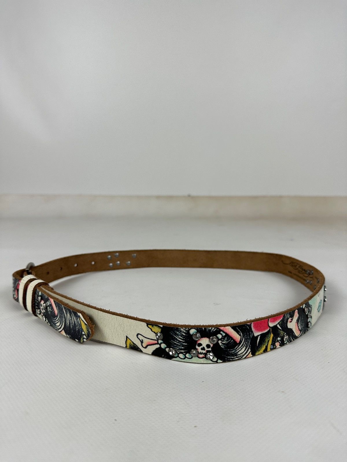 Christian Audigier Vintage Ed Hardy Rhinestones Leather Belt Size ONE SIZE - 3 Thumbnail