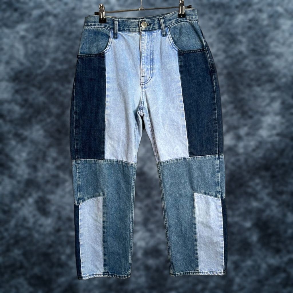 Vintage Uterque Jeans Womens Patchwork Denim High Waist Straight Leg Size 28 Blue Cotton 5-Pocket Denim Jeans Womens Band Size 28" / US 6 / IT 42 - 1 Thumbnail