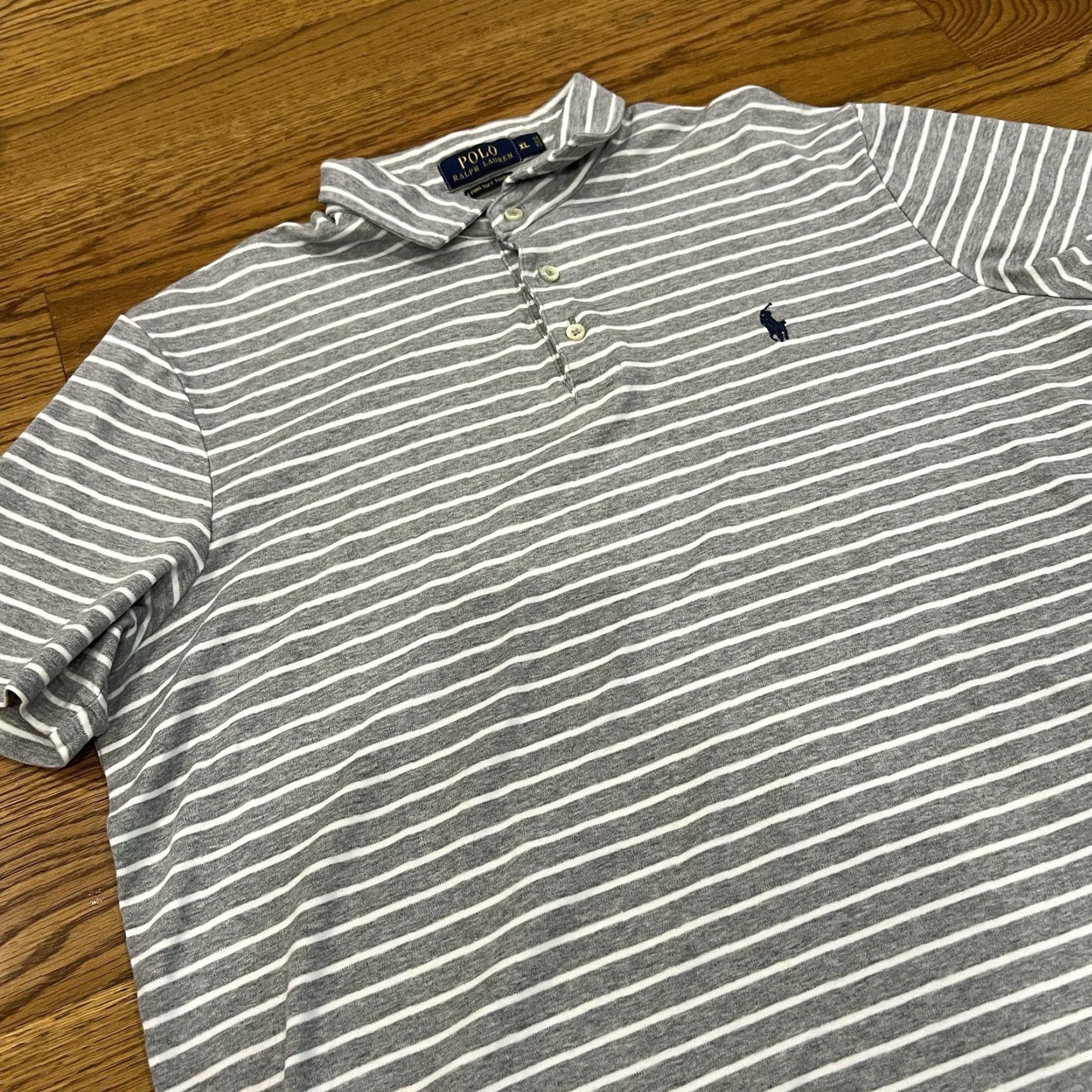Polo Ralph Lauren Polo Ralph Lauren Gray Stripe Classic Fit Polo Shirt Mens XL Pima Cotton Golf Casual Size US XL / EU 56 / 4 - 5 Thumbnail
