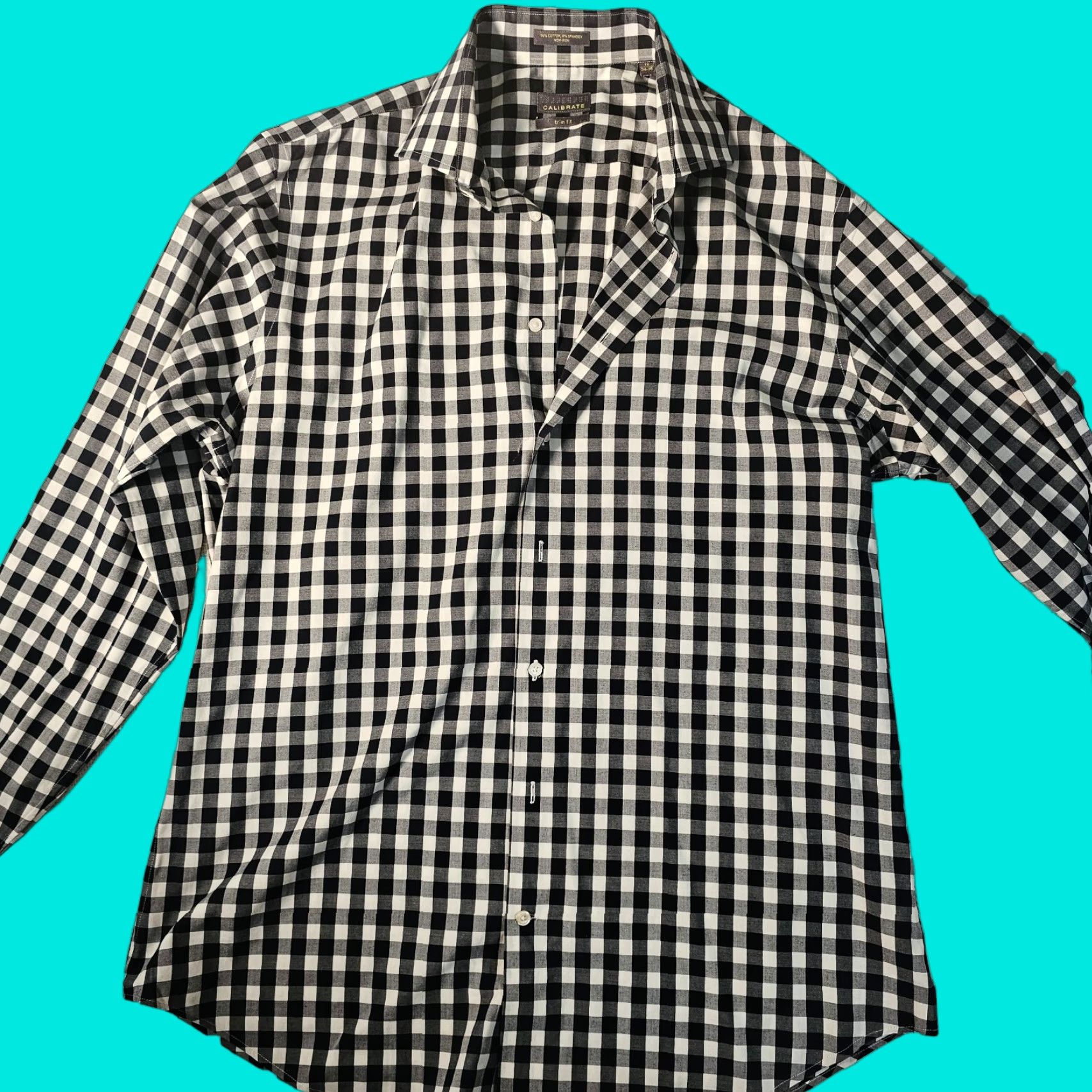 Vintage CALIBRATE Shirt Men's 16 34 35 Button Up Check Blue Long Sleeve No-iron Size US L / EU 52-54 / 3 - 1 Thumbnail