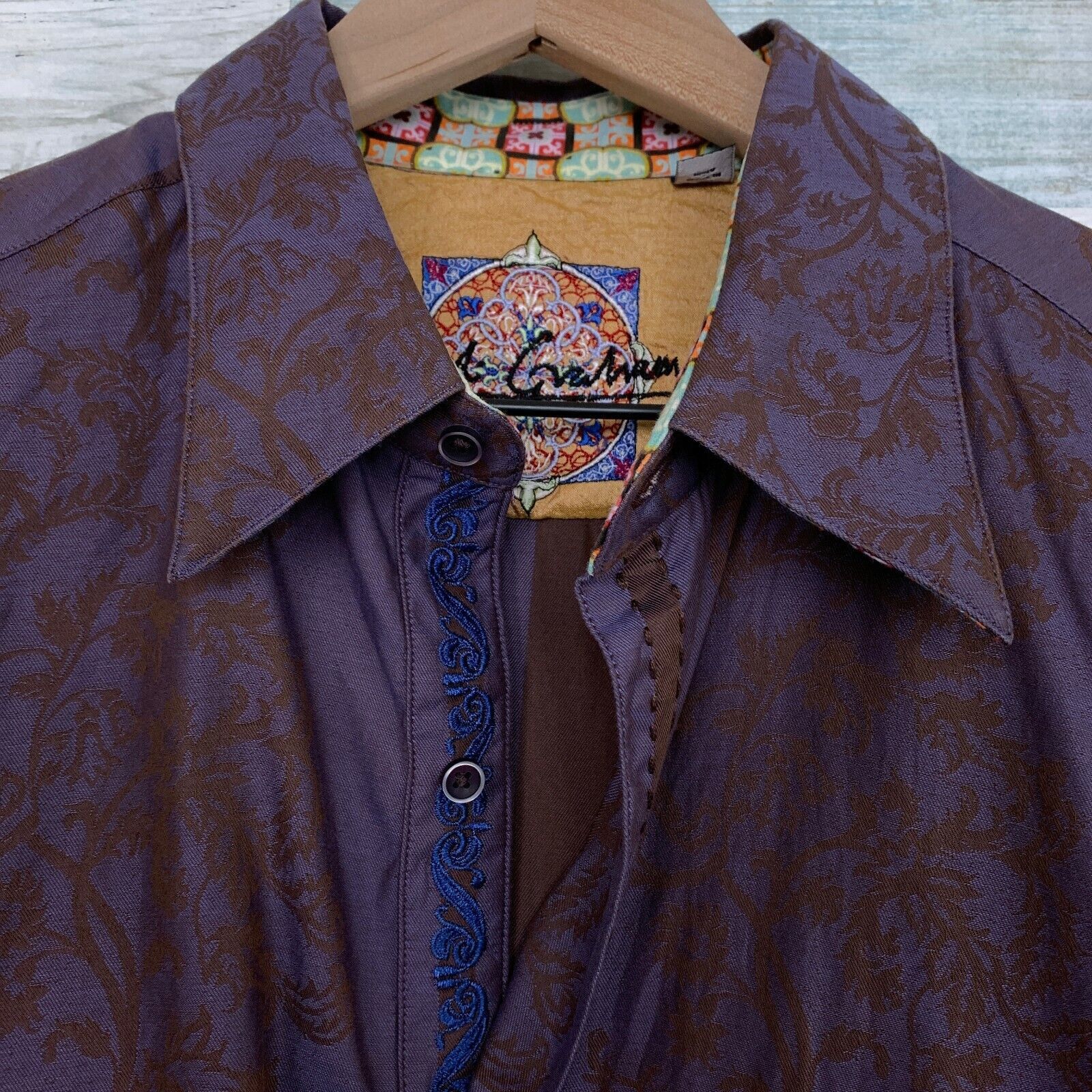 Robert Graham Robert Graham Floral Jacquard Flip Cuff Shirt Purple Mens L Size US L / EU 52-54 / 3 - 3 Thumbnail