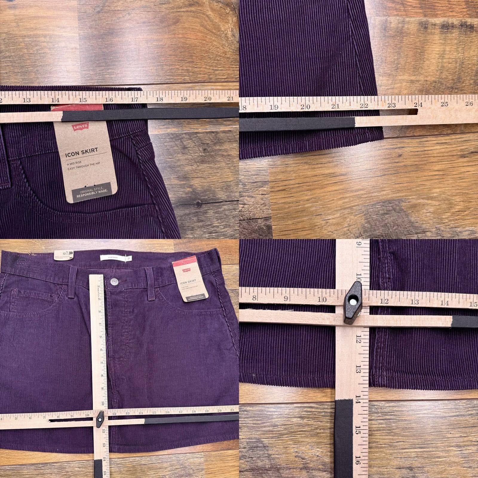 Levi's Levi's Icon Skirt Womens 31 Corduroy Mid Rise Mini Burgundy Cotton Pockets Logo Button Size 24" / US 00 / IT 34 - 9 Thumbnail