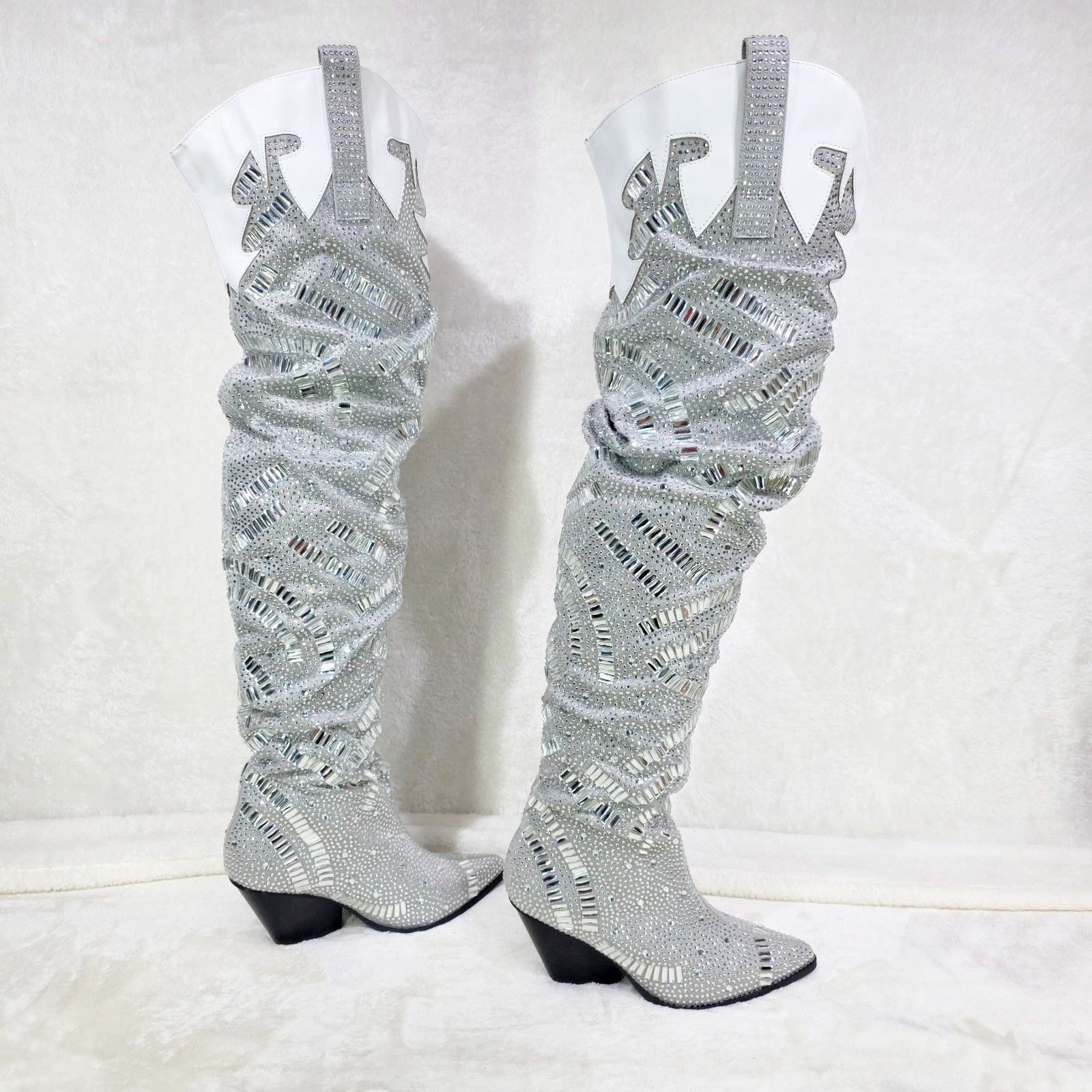 Other Cowgirl Glitz & Glam Rhinestone Mirror Tiles Western Slouch Size US 6.5 / IT 36.5 - 4 Thumbnail