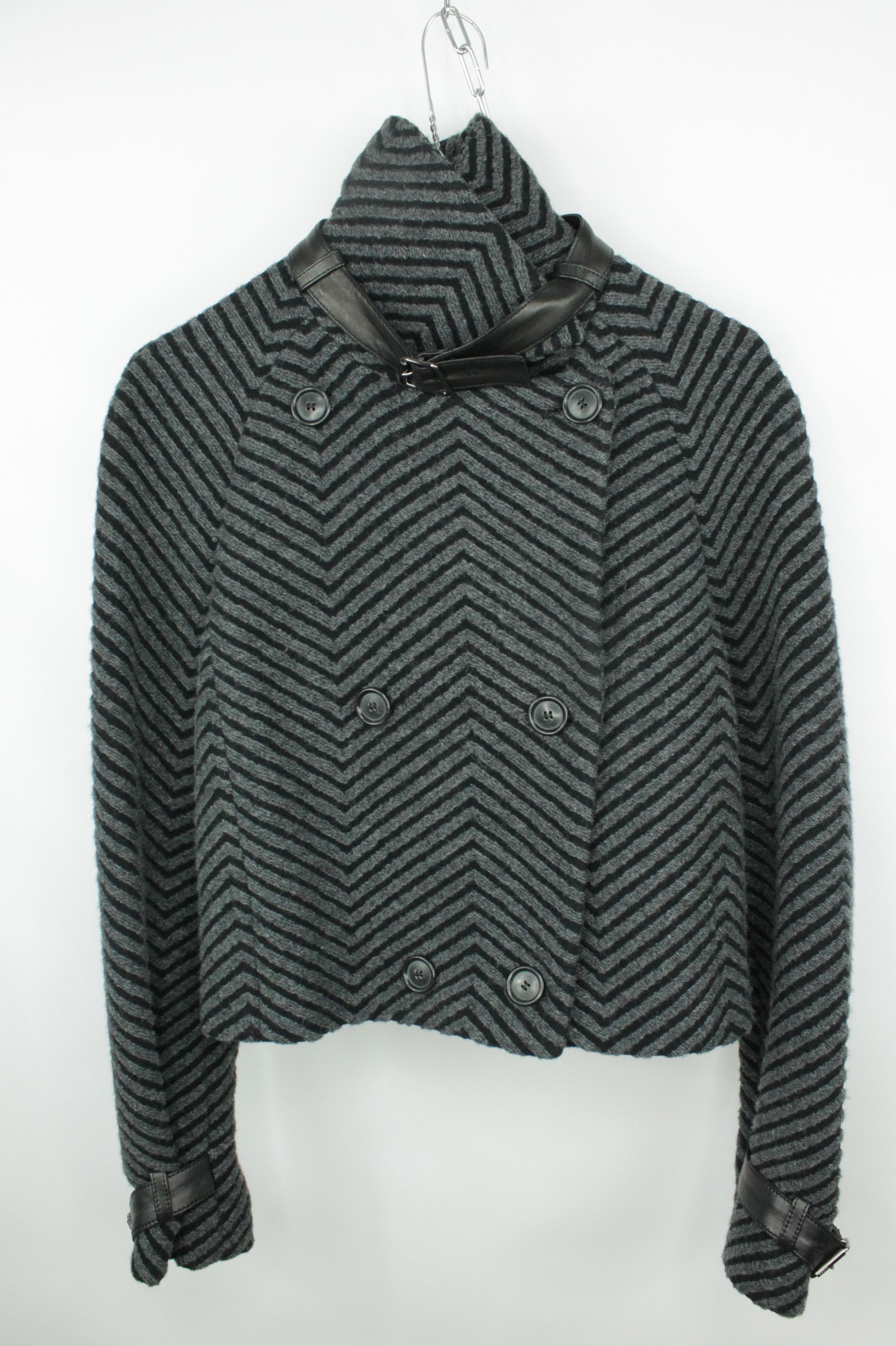 Akris × Designer Akris Luxury Short Gray Wool Jacket With Leather Garniture Size M / US 6-8 / IT 42-44 - 4 Thumbnail