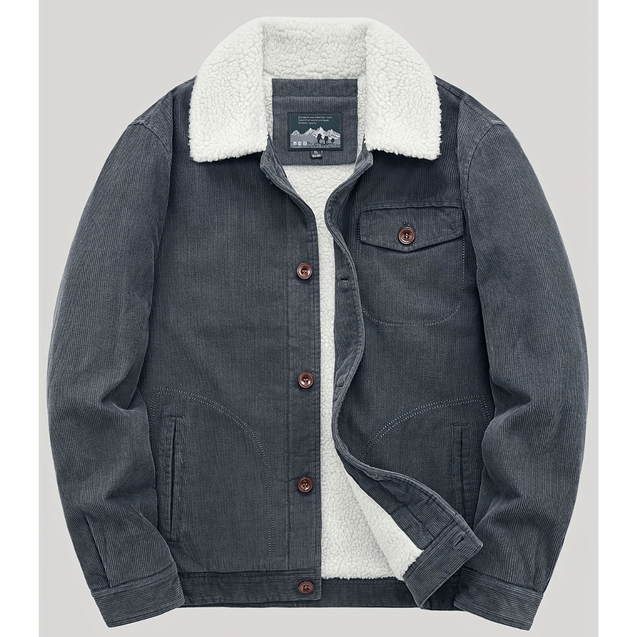 image of Xxs-6Xl Men Cotton Pad Jacket Warm Corduroy Coat Winter Gift in Grey (Size Large)