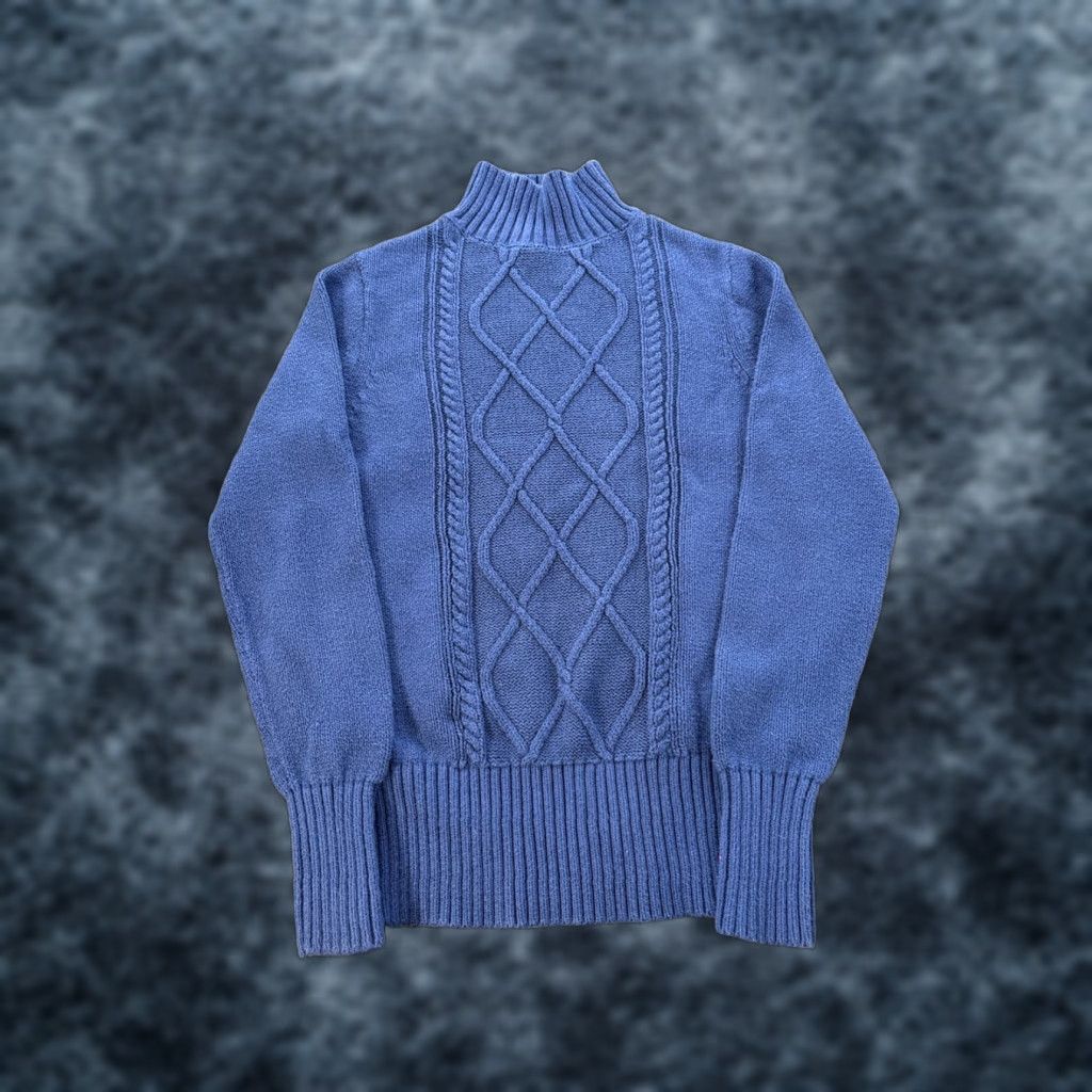J.Crew J. Crew Sweater Men S Blue Cotton Collared Cable-Knit Fisherman Pullover Size US S / EU 44-46 / 1 - 1 Thumbnail