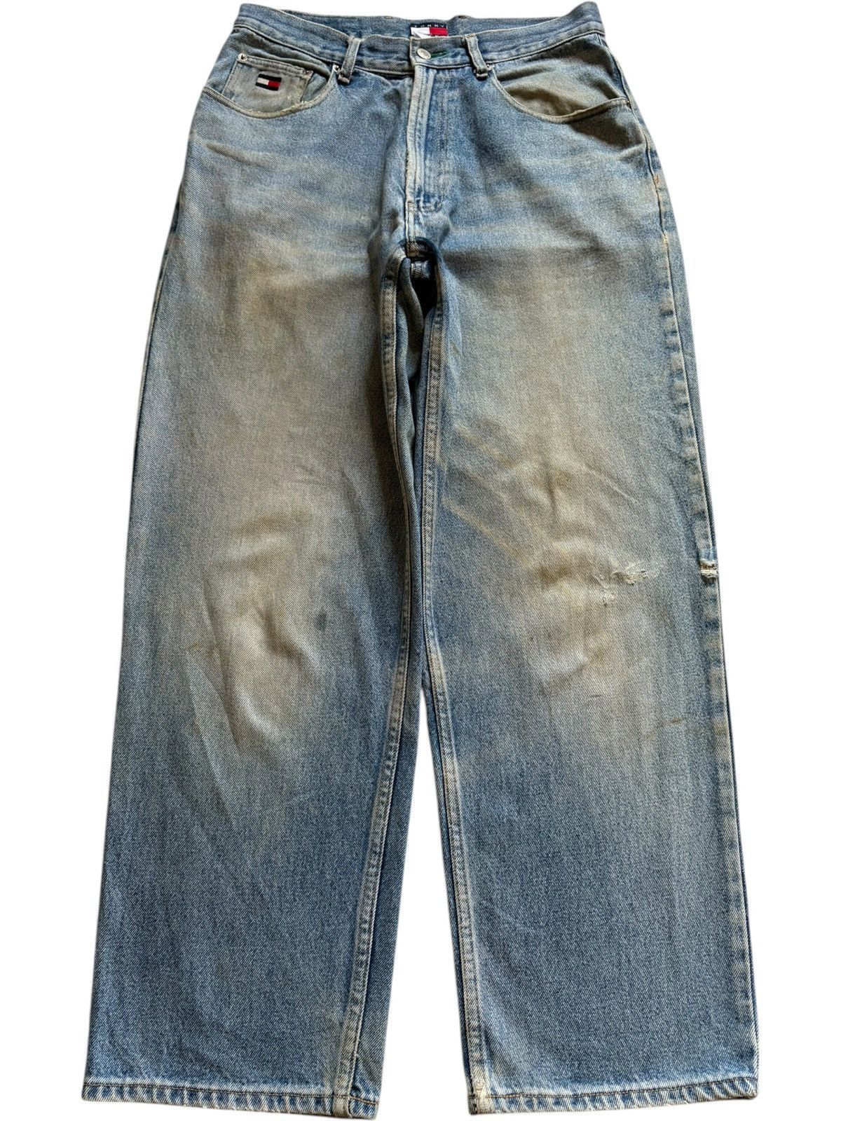 Tommy Jeans Vintage Tommy Mud Wash Distressed Baggy Jeans Size US 31 - 1 Thumbnail