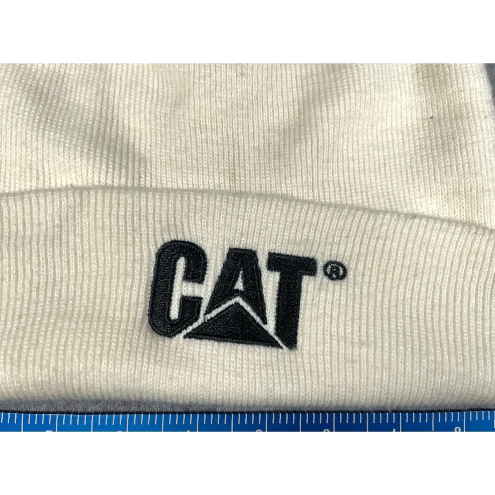 Vintage CAT Beanie Toque Adult One Size White Knit Acrylic Logo Construction Equipment Size ONE SIZE - 2 Thumbnail