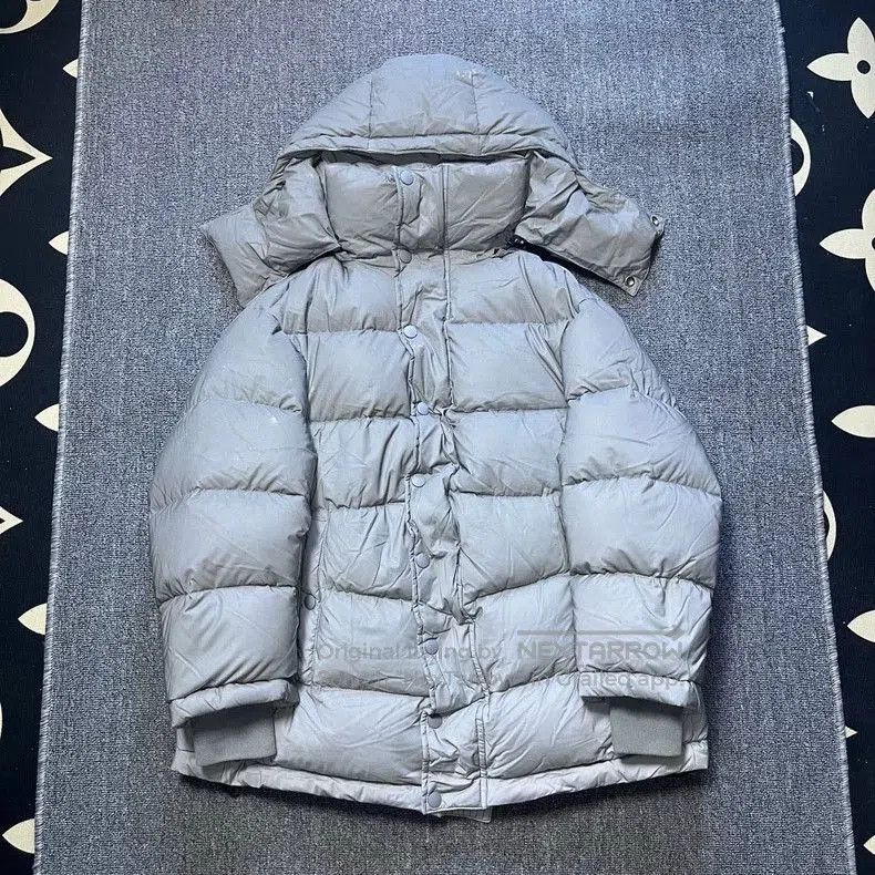 Balenciaga Silver Gray Logo Puffer Coat.