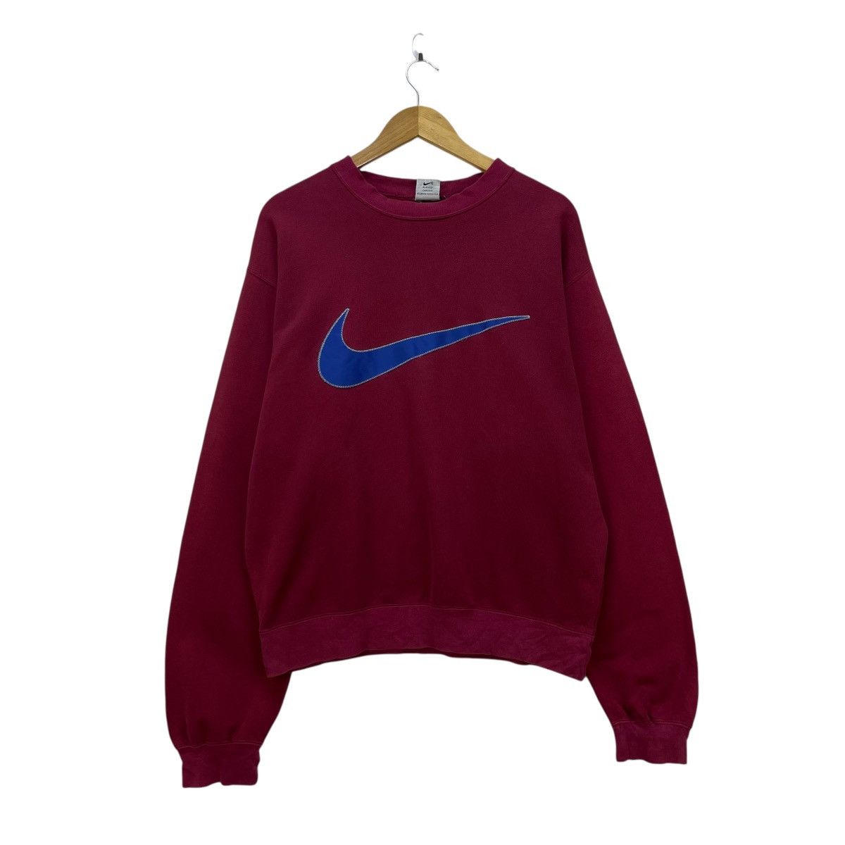 Nike 💥 Vintage Nike crewneck Sweatshirt Maroon Big Blue swoosh Size US M / EU 48-50 / 2 - 1 Thumbnail