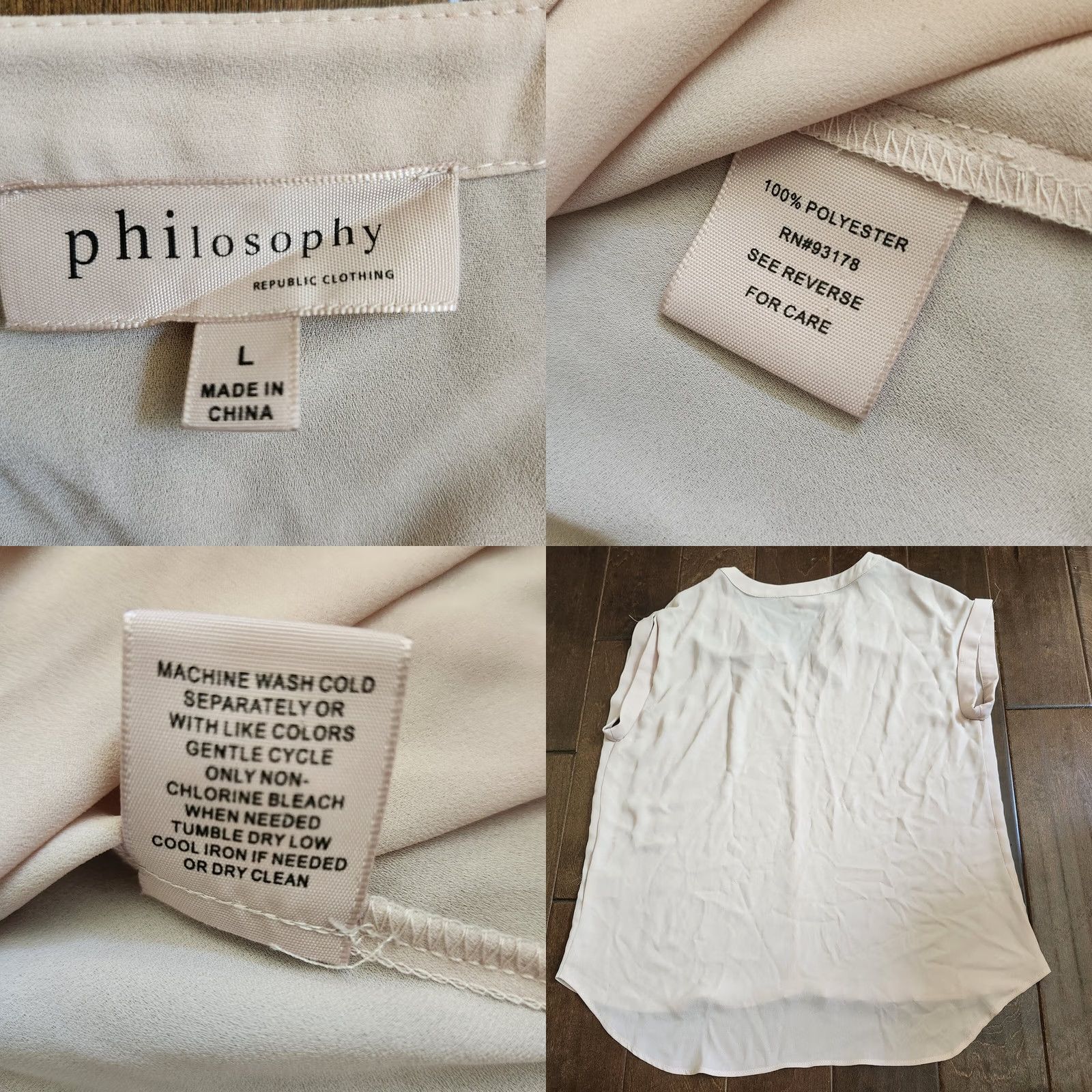 Vintage Philosophy Beige V-Neck Blouse Women's L Regular - Beige, Solid, Polyester, Machine Washable, Casual, Travel, Classic, Spring Summer Fall Size L / US 10 / IT 46 - 9 Thumbnail