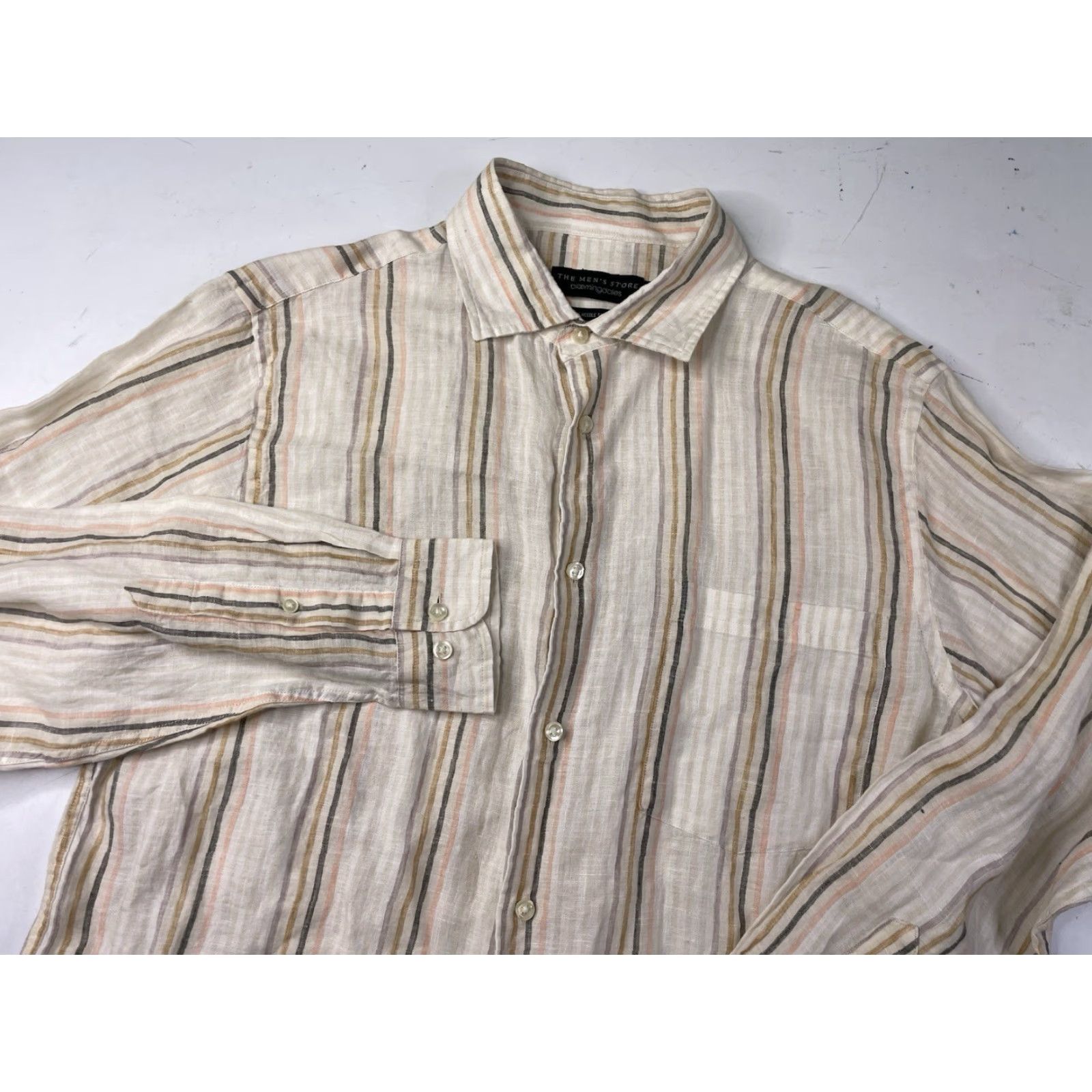 Bloomingdale's Bloomingdale's The Men's Store Linen Button Down Shirt Striped XL Multicolor Pattern Long Sleeve Button-Up Collared Men Size US XL / EU 56 / 4 - 2 Thumbnail