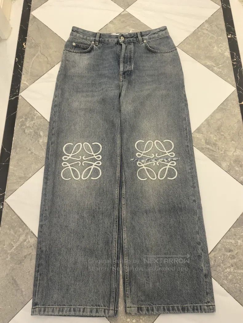 Loewe Cotton loose washed hollow diagonal jeans
