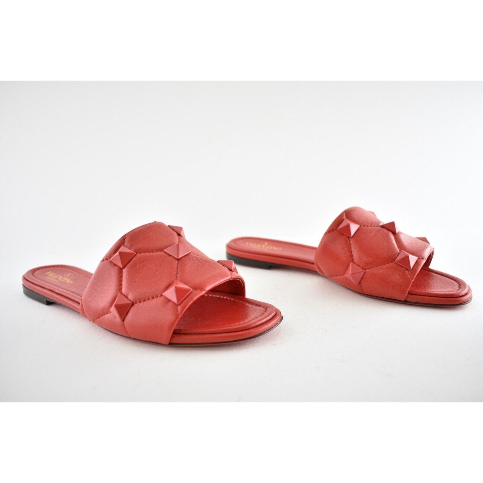 Valentino Valentino Rockstud Roman Stud Red Leather Slide Slip On Size US 7 / IT 37 - 4 Thumbnail