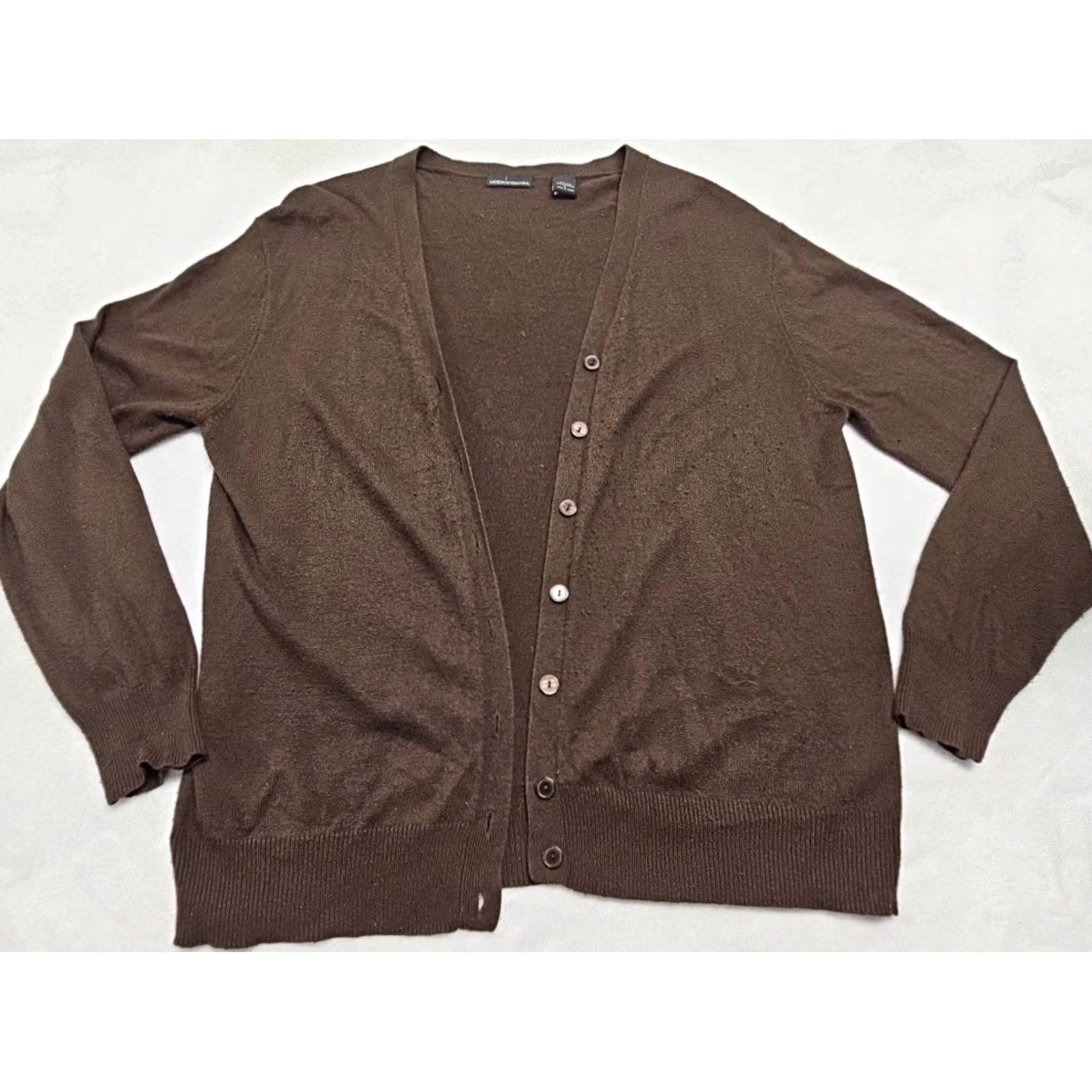 Vintage Moda International Cardigan Women’s Large Chocolate Brown Silk Cashmere Blend Crew Neck Button Front Solid Brown Vintage No Size L / US 10 / IT 46 - 2 Thumbnail