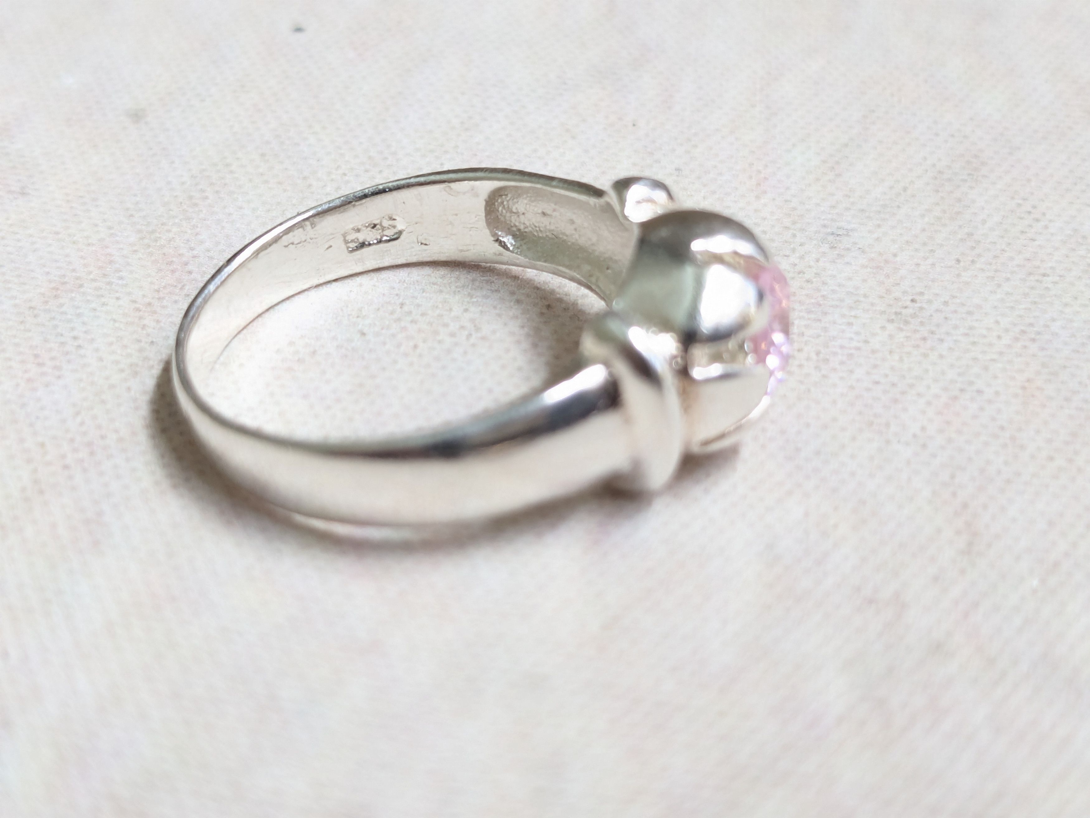 Jewelry Sterling Silver Ring Pink CZ Round Faceted Band Size ONE SIZE - 3 Thumbnail