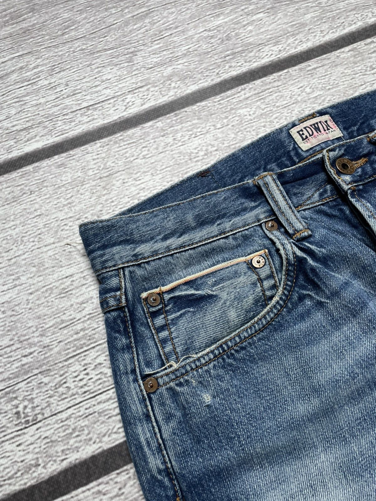 Edwin Edwin ED-55 Rainbow Selvedge Japanese Distress Denim Jeans Size US 32 / EU 48 - 6 Thumbnail