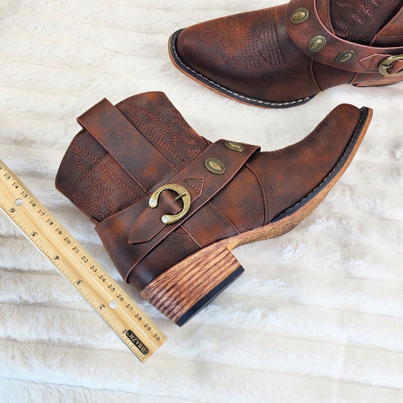 Other Wild West Brown Distressed Western Cowgirl Pull On Ankle Boo Size US 8.5 / IT 38.5 - 7 Thumbnail