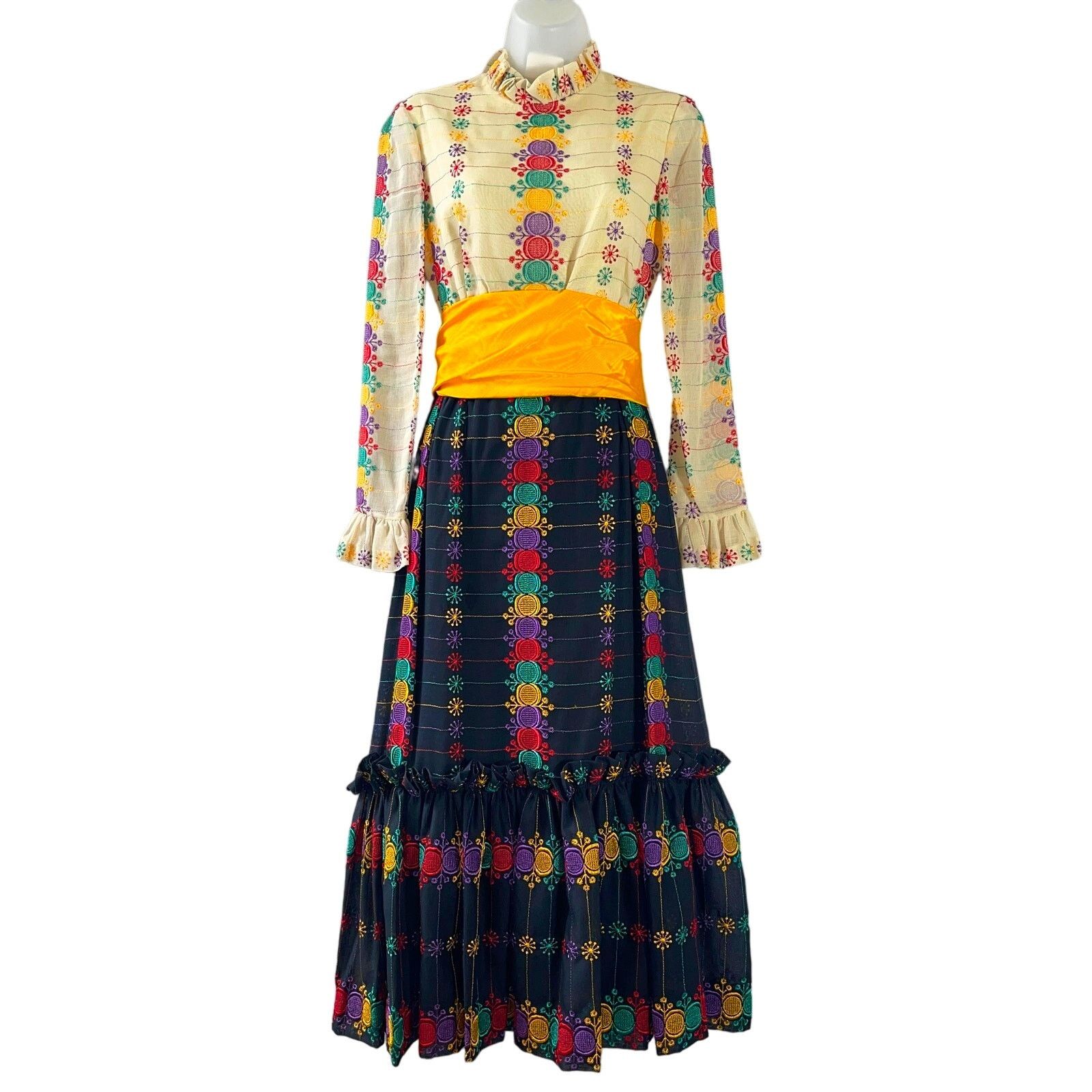 Vintage VINTAGE 70's FlowerPower Haight-Ashbury Boho Midi Dress Sz S Size S / US 4 / IT 40 - 1 Thumbnail