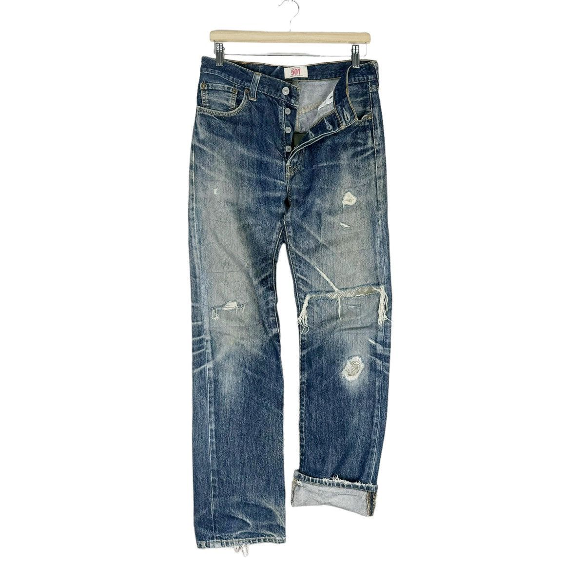 Levi's ☀️LEVI’S 501 STRAIGHT LEG PATCHWORK DENIM JEANS PANTS Size US 30 / EU 46 - 3 Thumbnail