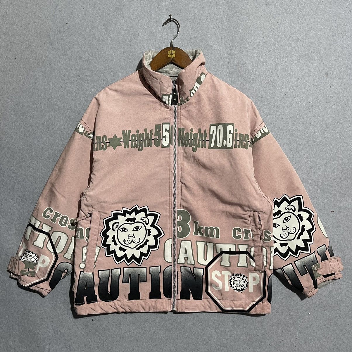 Phenix Vintage 90s Phenix Graphic Ski Jacket Pink Caution Print Size L / US 10 / IT 46 - 1 Thumbnail